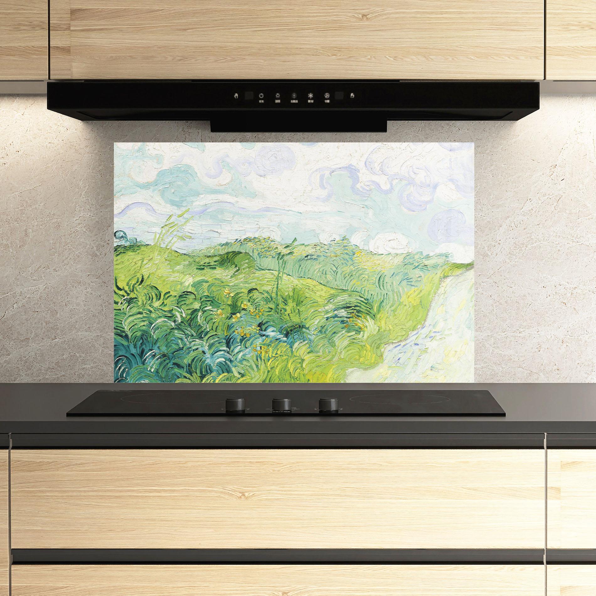 Panou Sticla Bucatarie Green Wheat Fields mockup 3