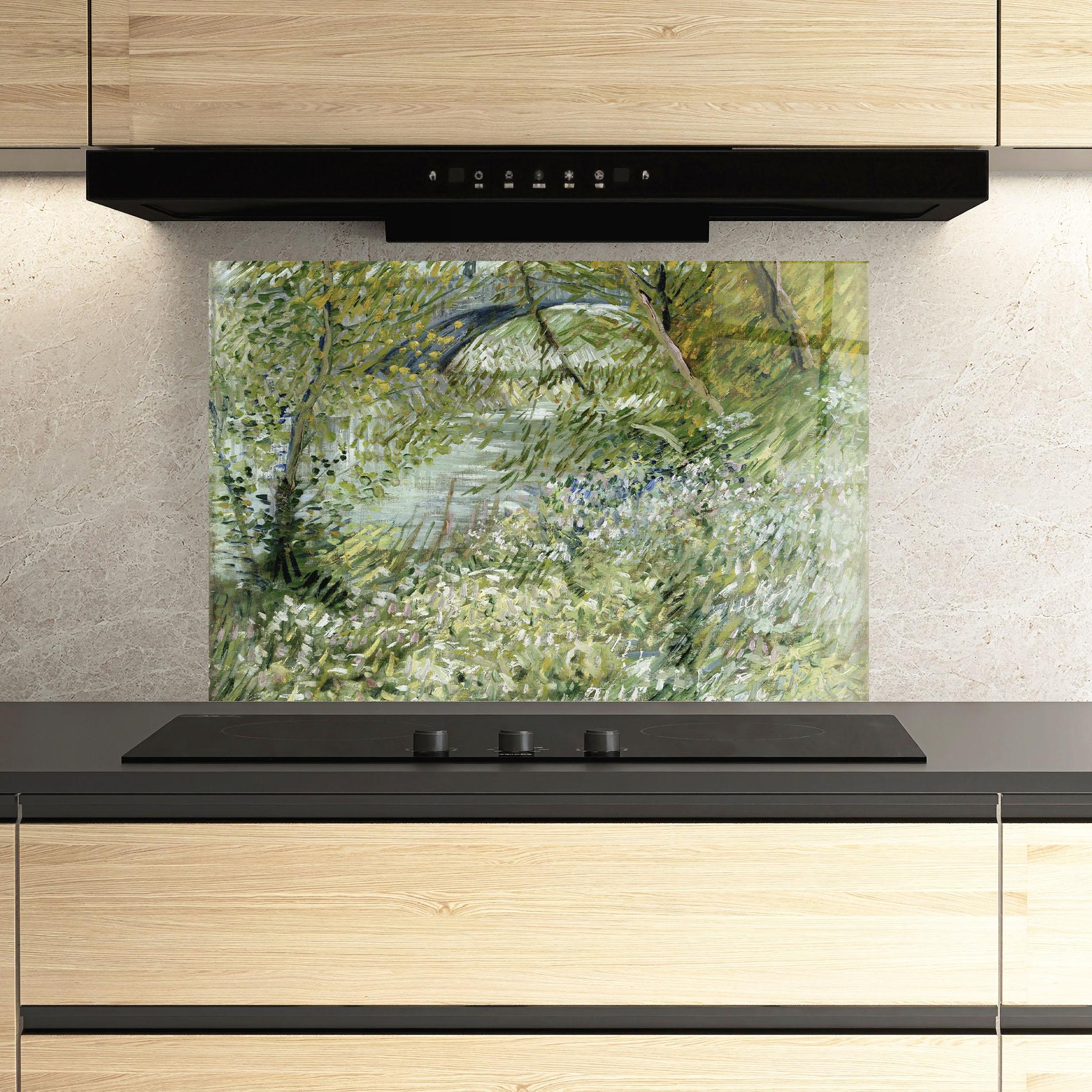 Panou Sticla Bucatarie River Bank Springtime mockup 3