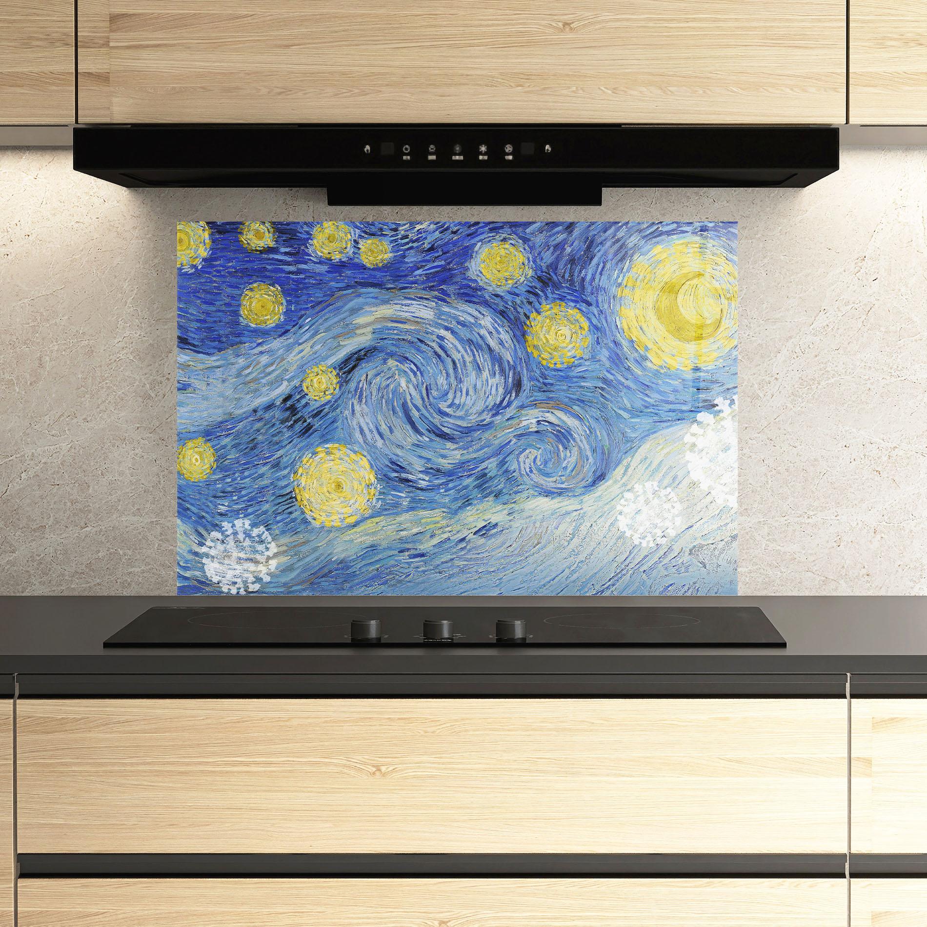 Panou Sticla Bucatarie Van Gogh Starry Night mockup 3