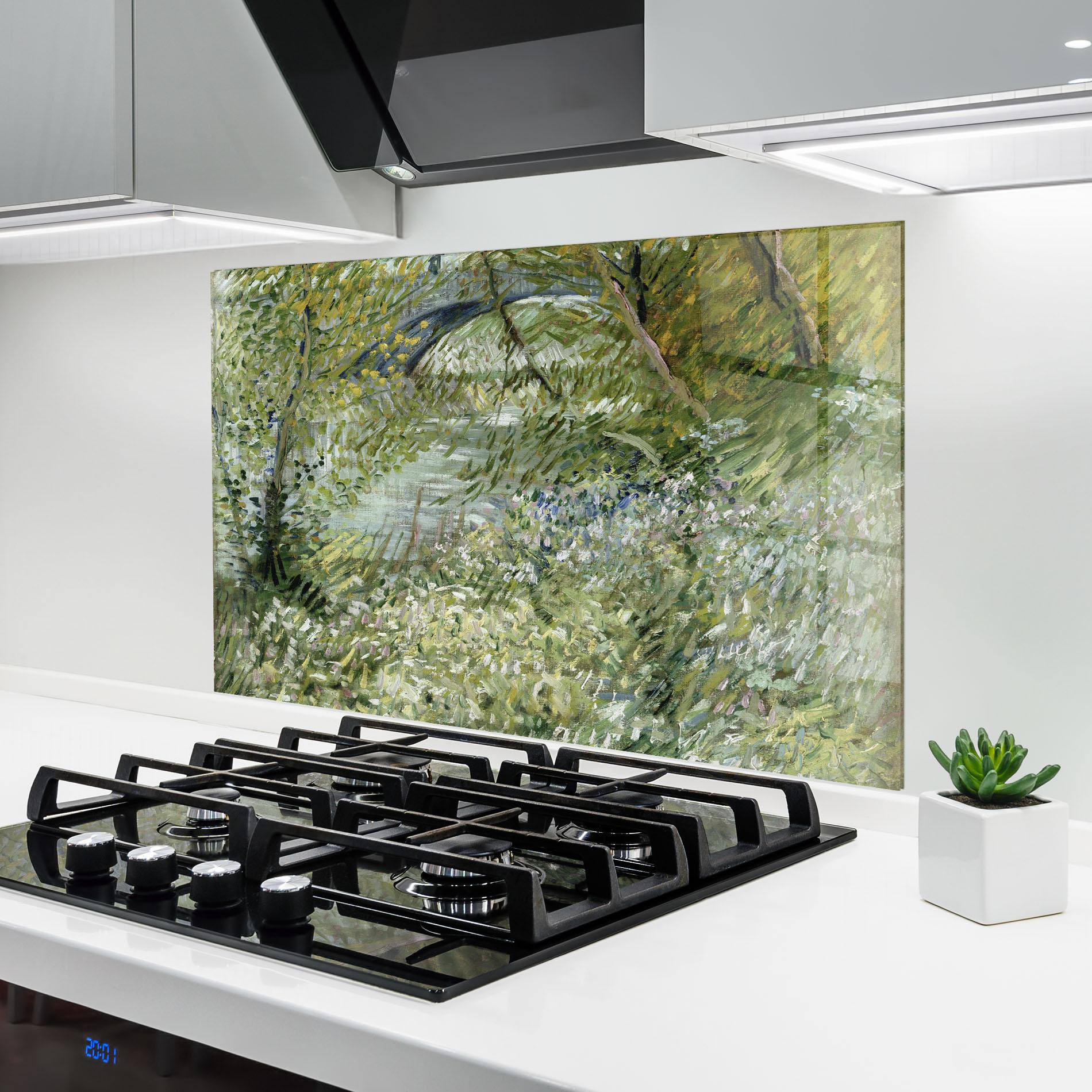 Panou Sticla Bucatarie River Bank Springtime mockup 6