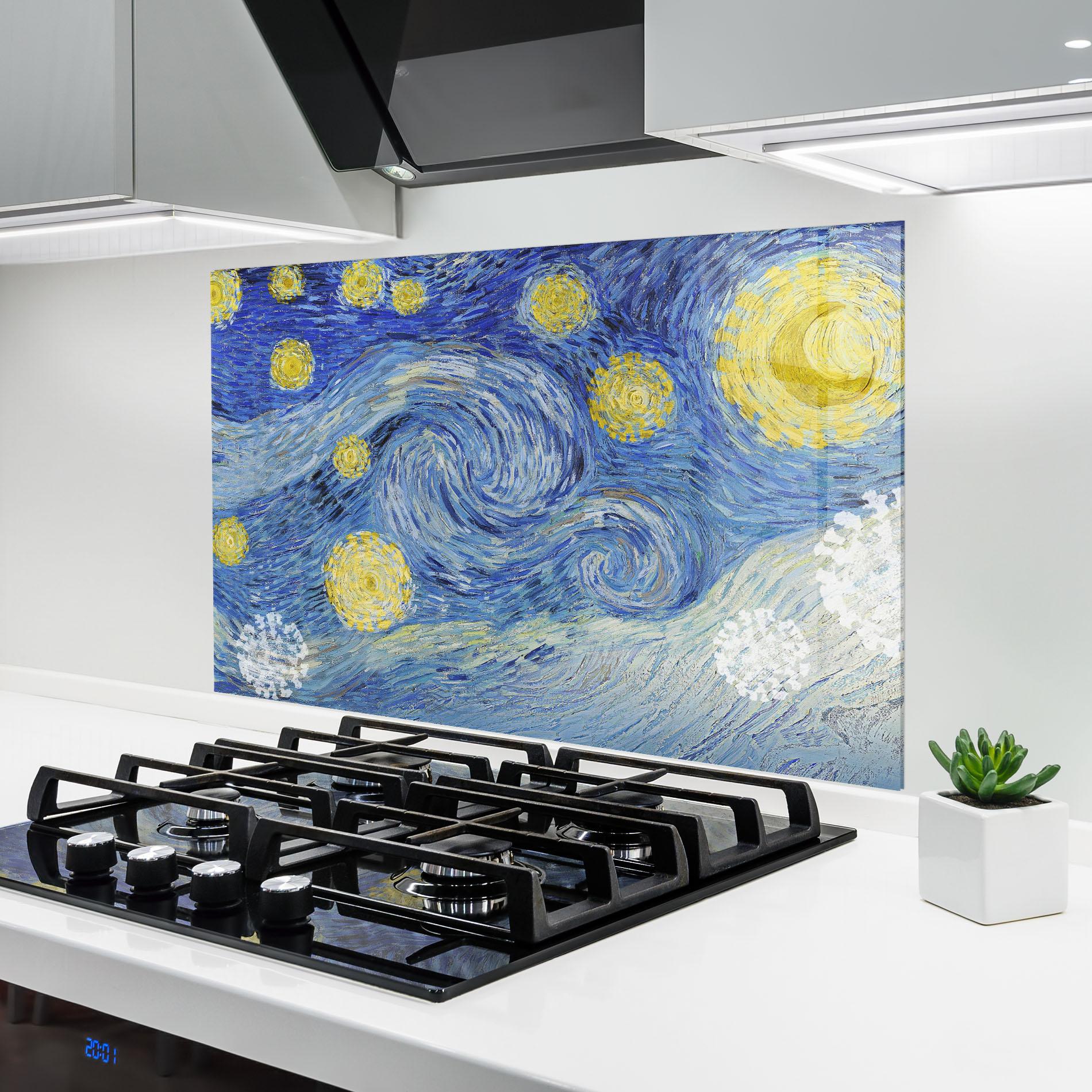 Panou Sticla Bucatarie Van Gogh Starry Night mockup 6