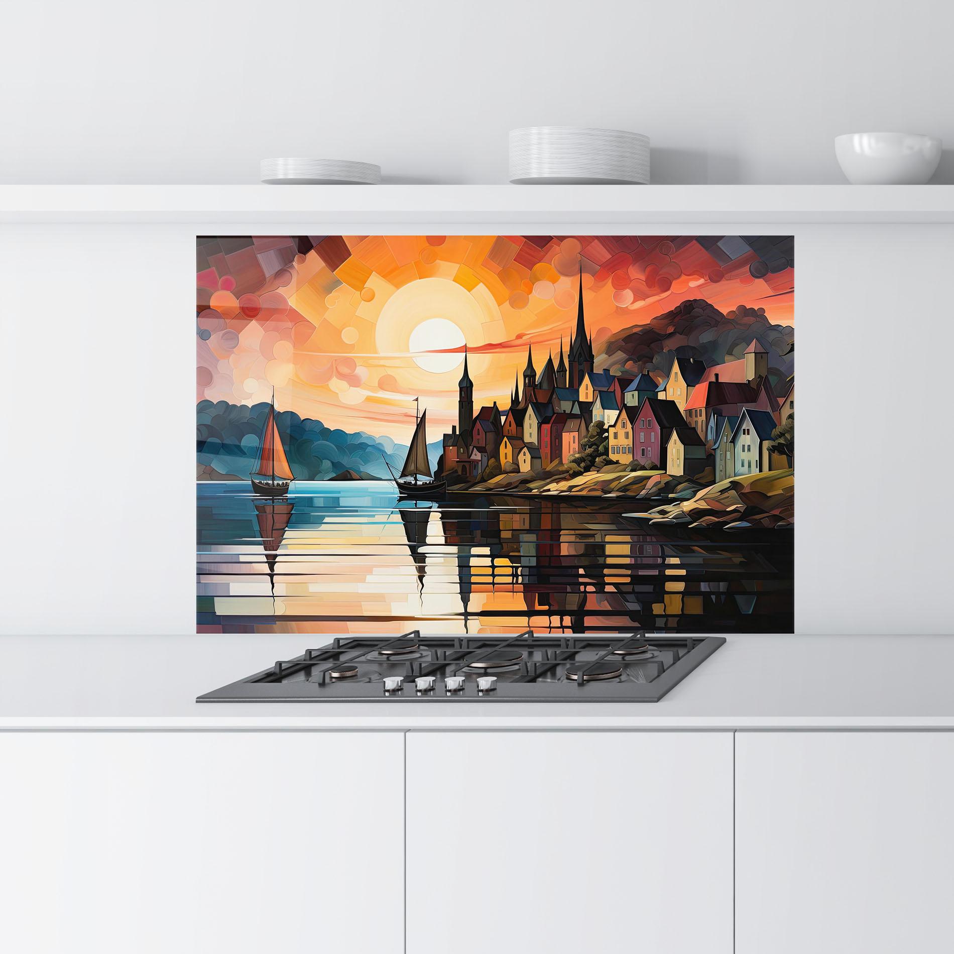 Panou Sticla Bucatarie Castle Painting mockup 9