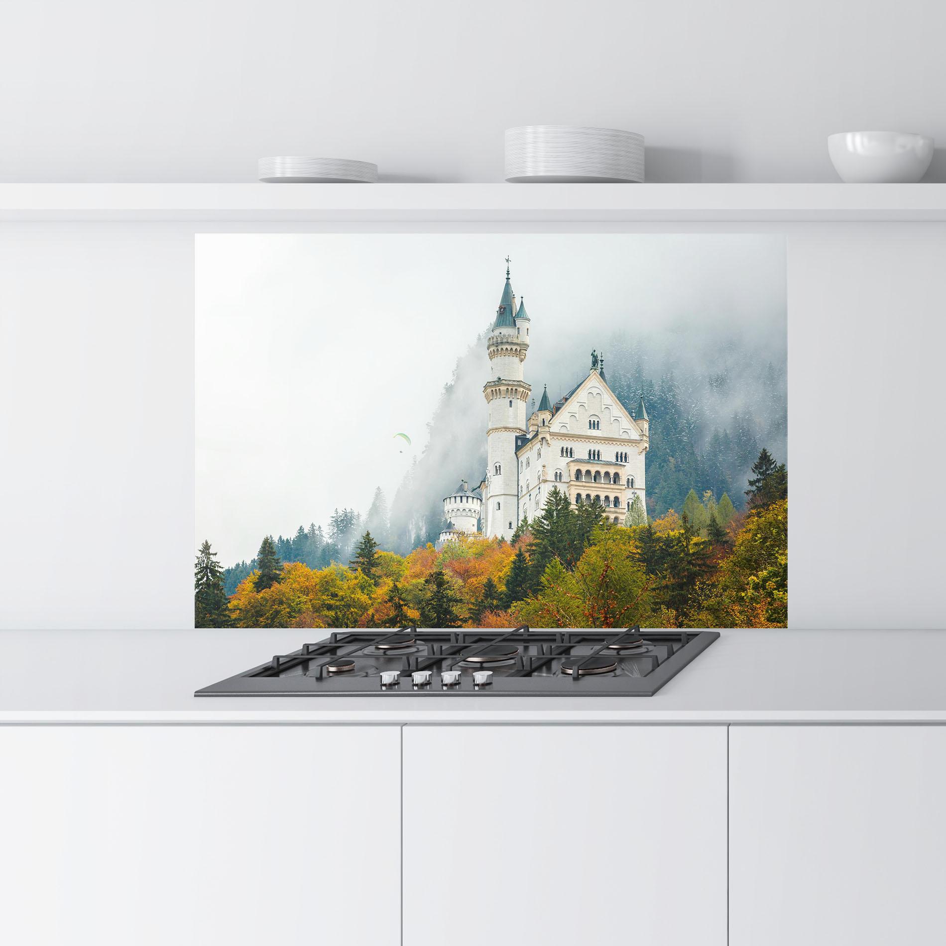 Panou Sticla Bucatarie Neuschwanstein Castle Foggy mockup 9