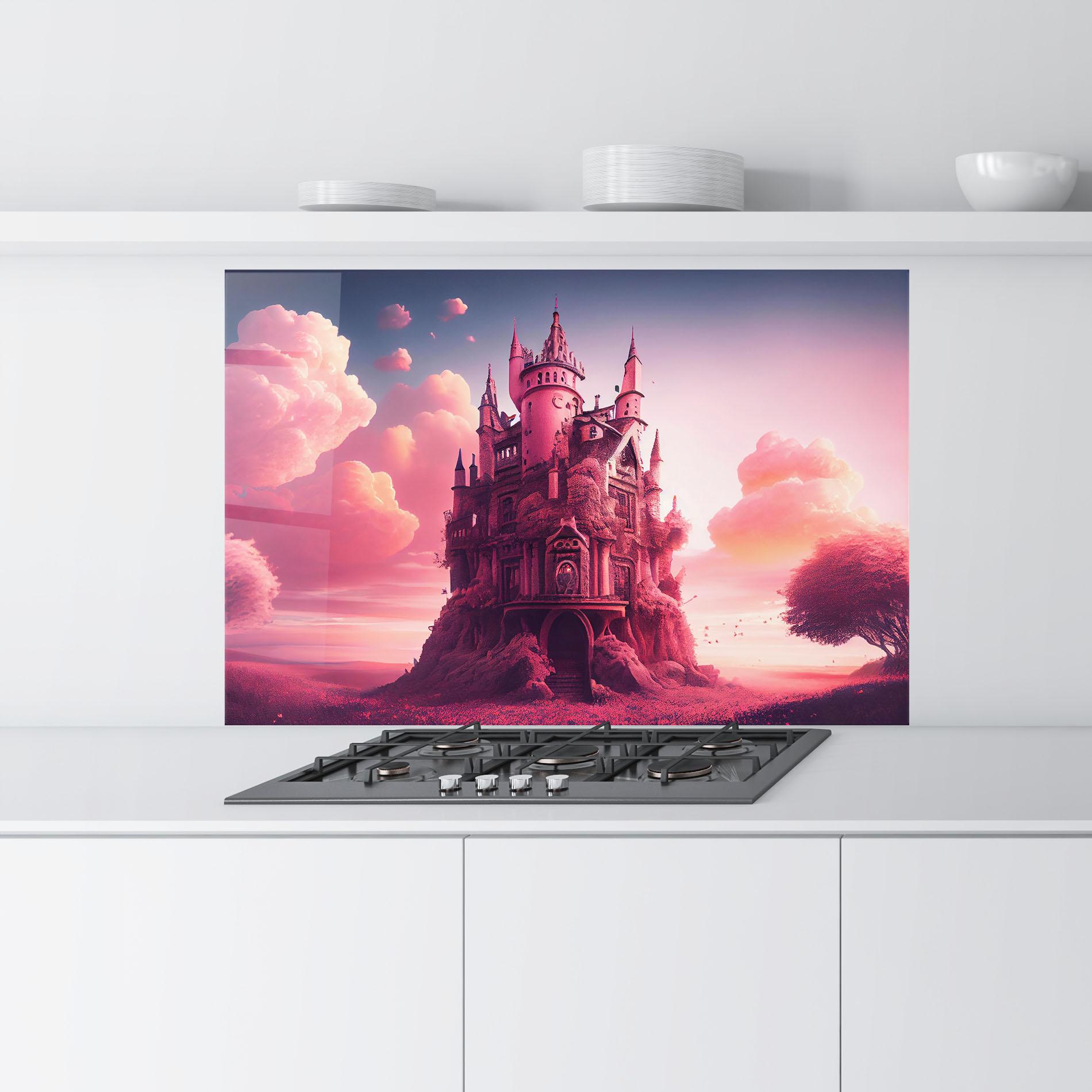 Panou Sticla Bucatarie Pink Cute Castle mockup 9