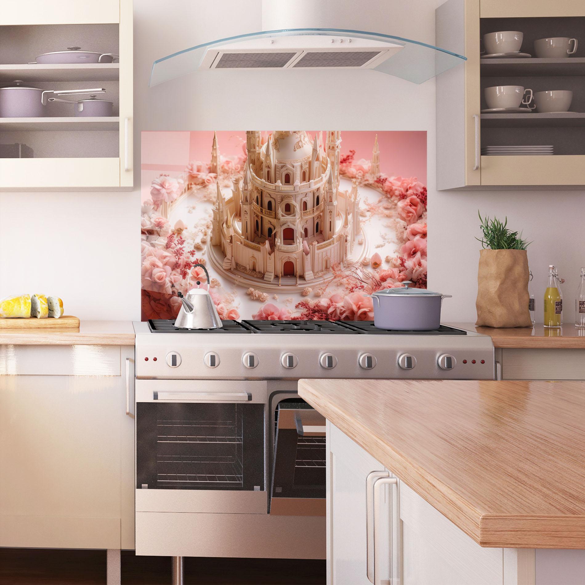 Panou Sticla Bucatarie Cream Castle Flower mockup 1