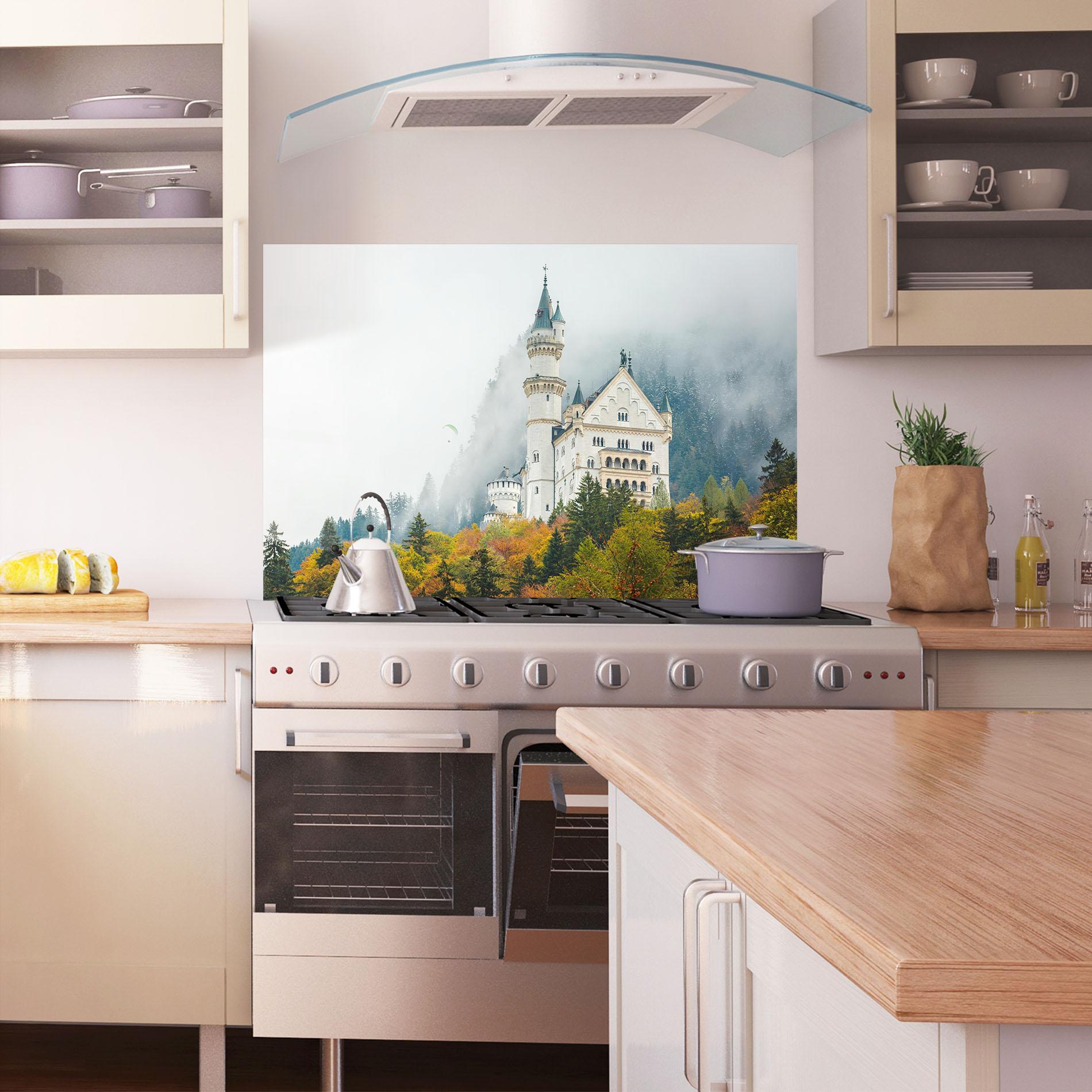 Panou Sticla Bucatarie Neuschwanstein Castle Foggy mockup 1