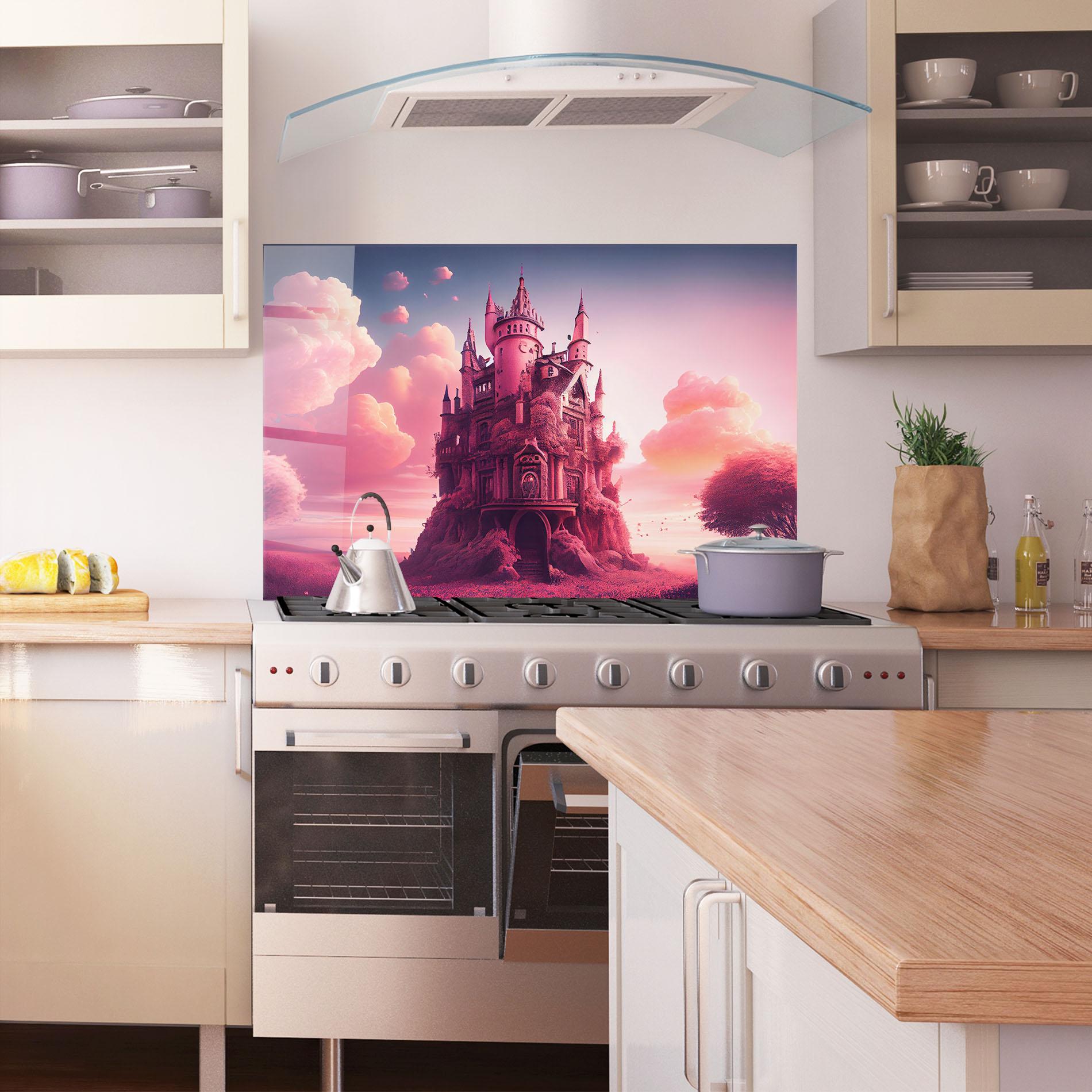 Panou Sticla Bucatarie Pink Cute Castle mockup 1