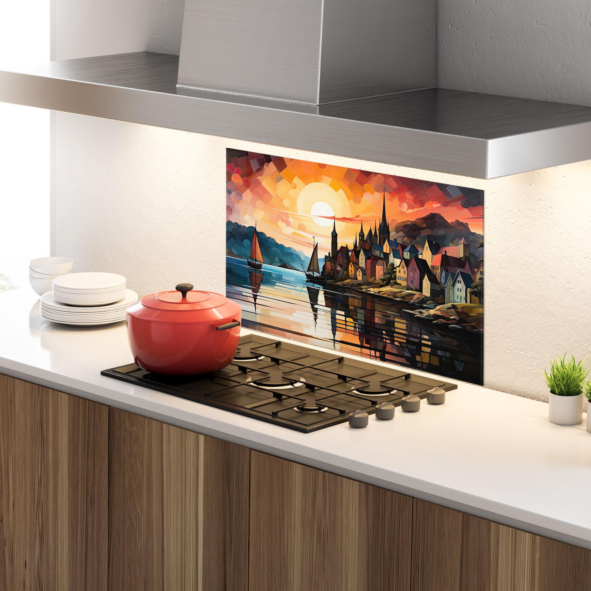 Panou Sticla Bucatarie Castle Painting mockup 4