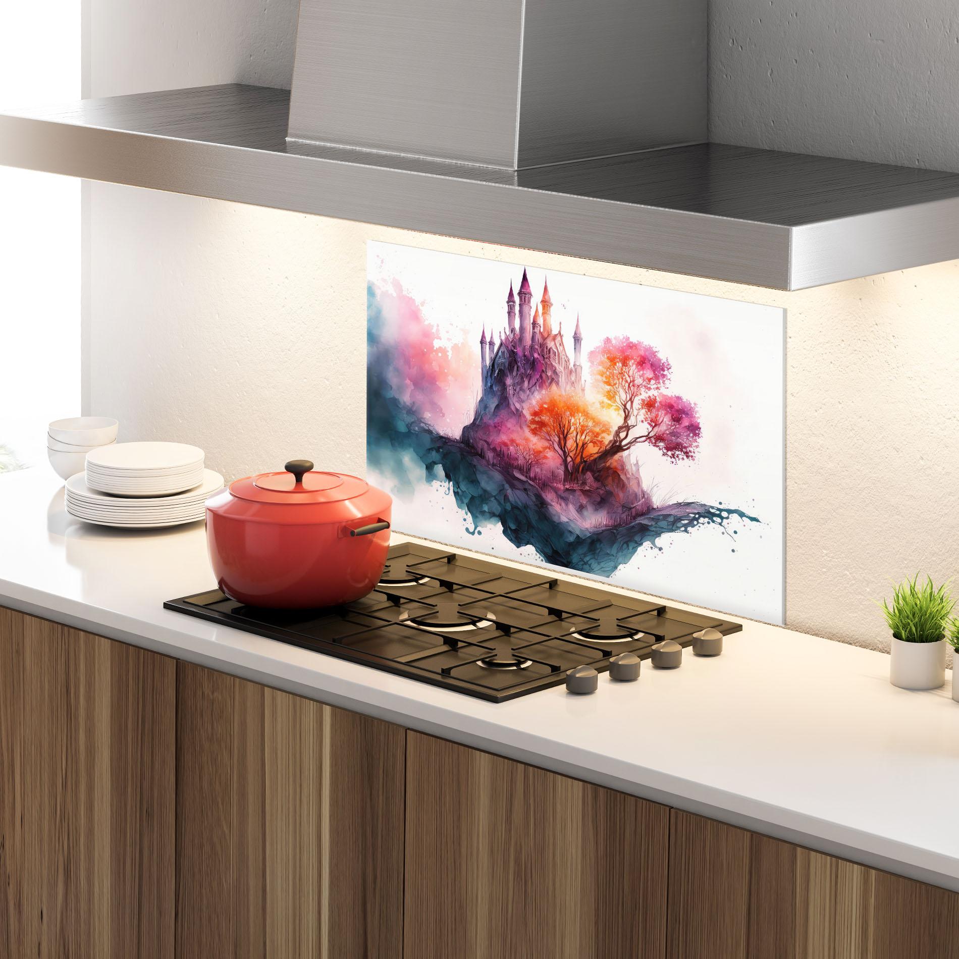 Panou Sticla Bucatarie Colorful Castle mockup 4