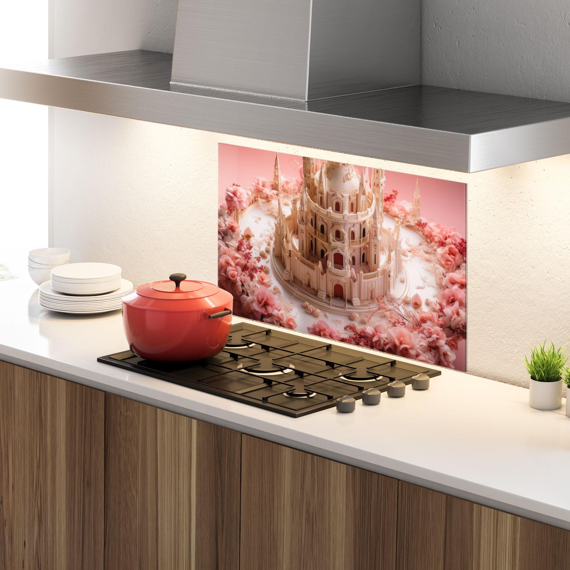 Panou Sticla Bucatarie Cream Castle Flower mockup 4