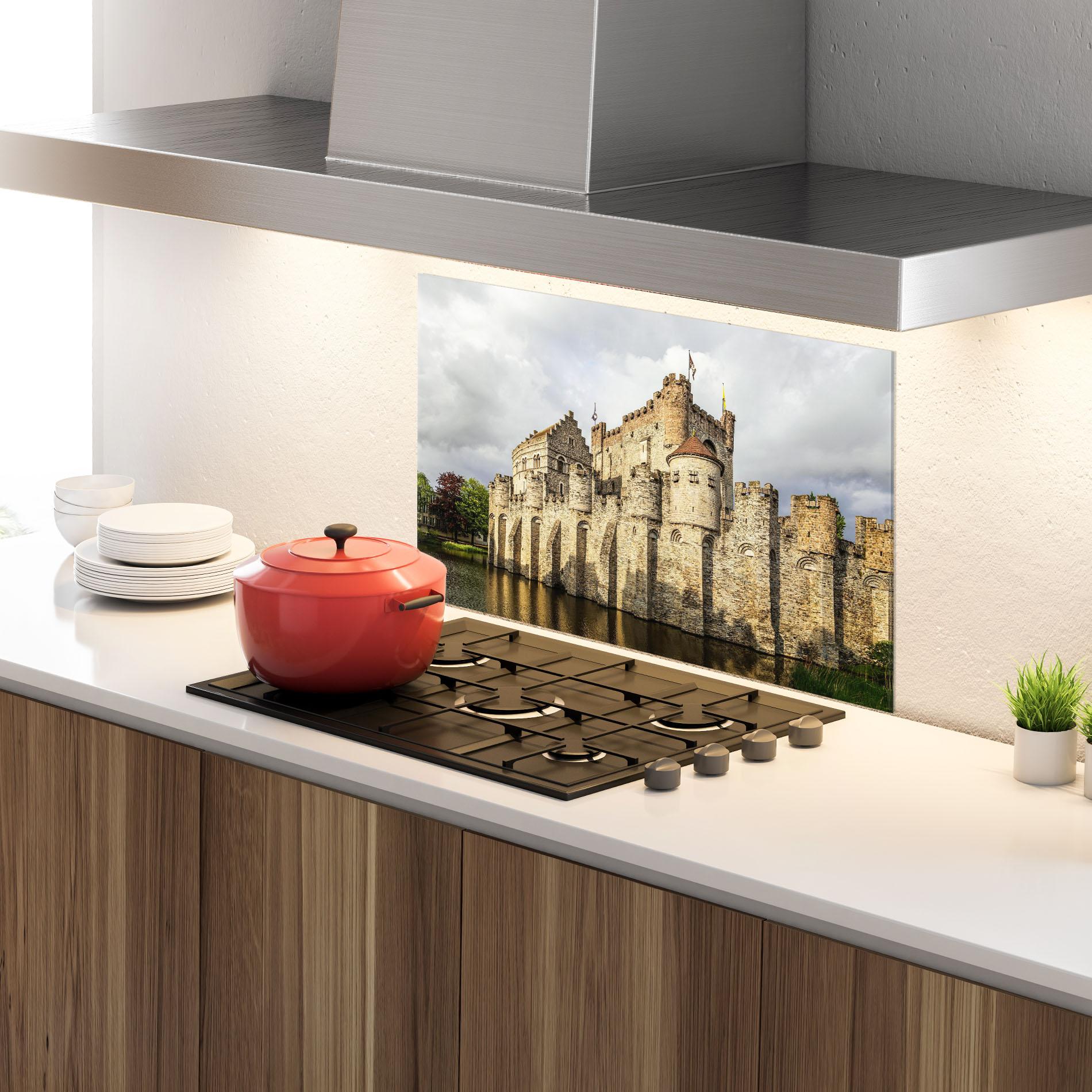 Panou Sticla Bucatarie Medieval Castle Belgium mockup 4