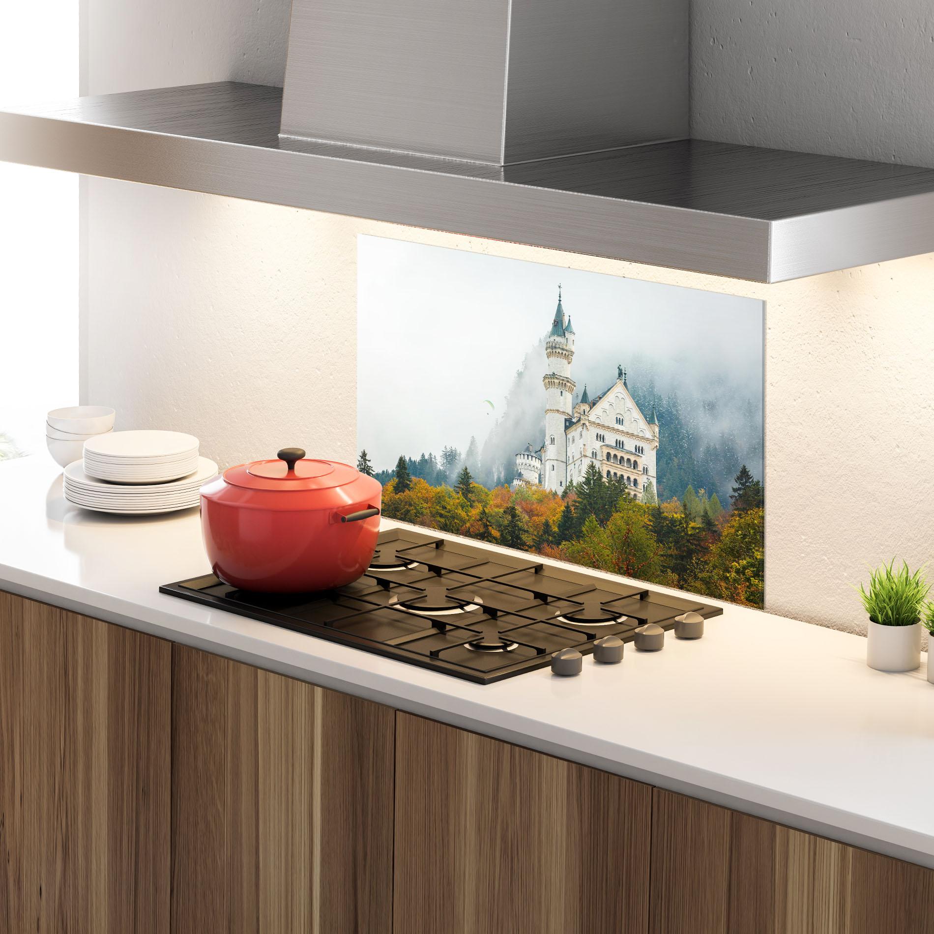 Panou Sticla Bucatarie Neuschwanstein Castle Foggy mockup 4