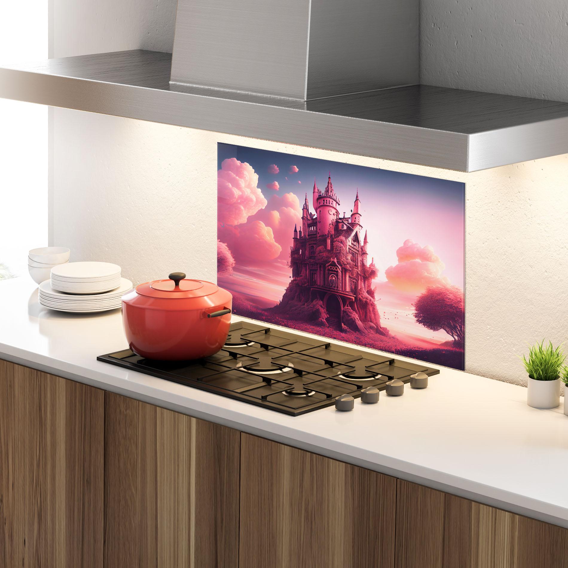 Panou Sticla Bucatarie Pink Cute Castle mockup 4