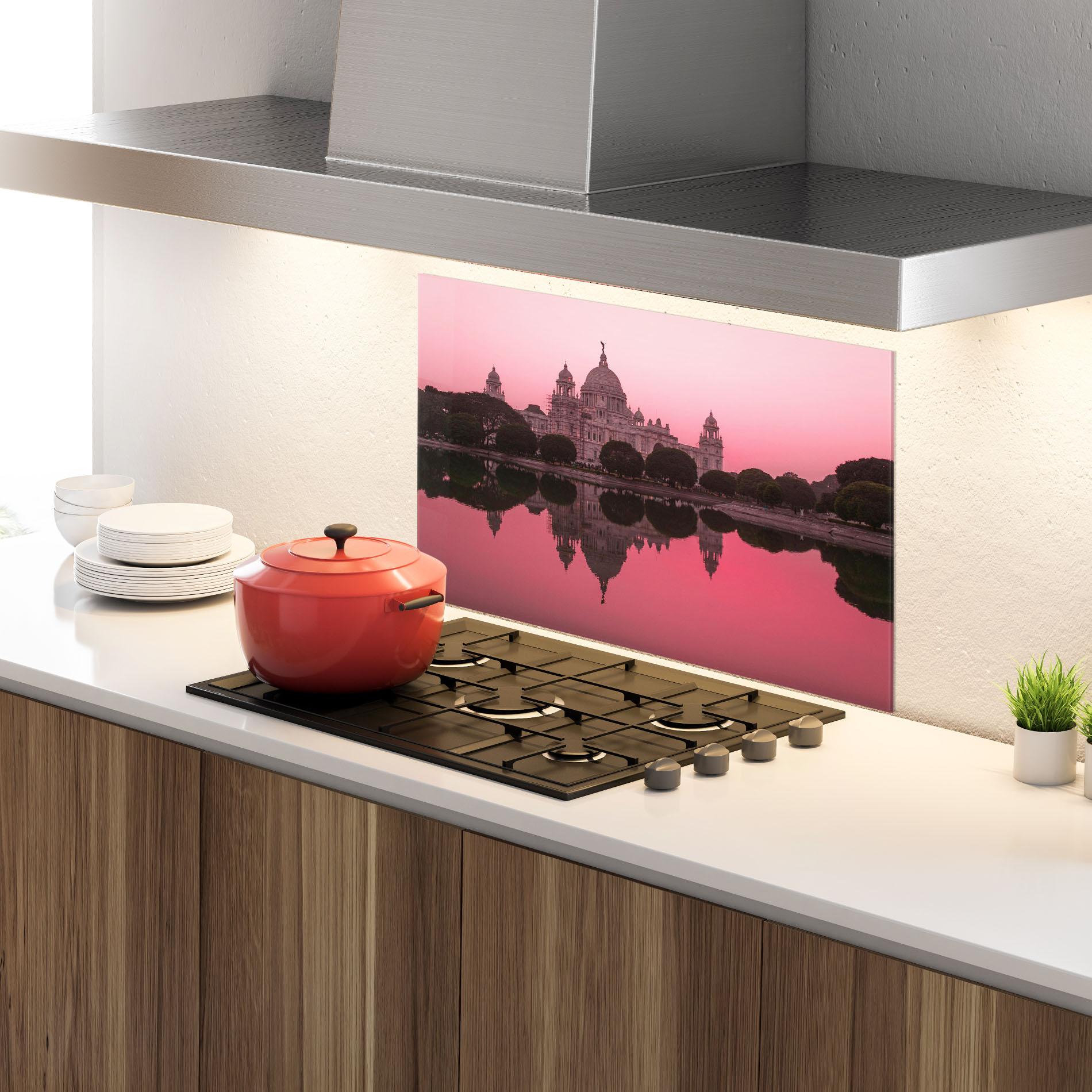 Panou Sticla Bucatarie Red Lake Reflection mockup 4