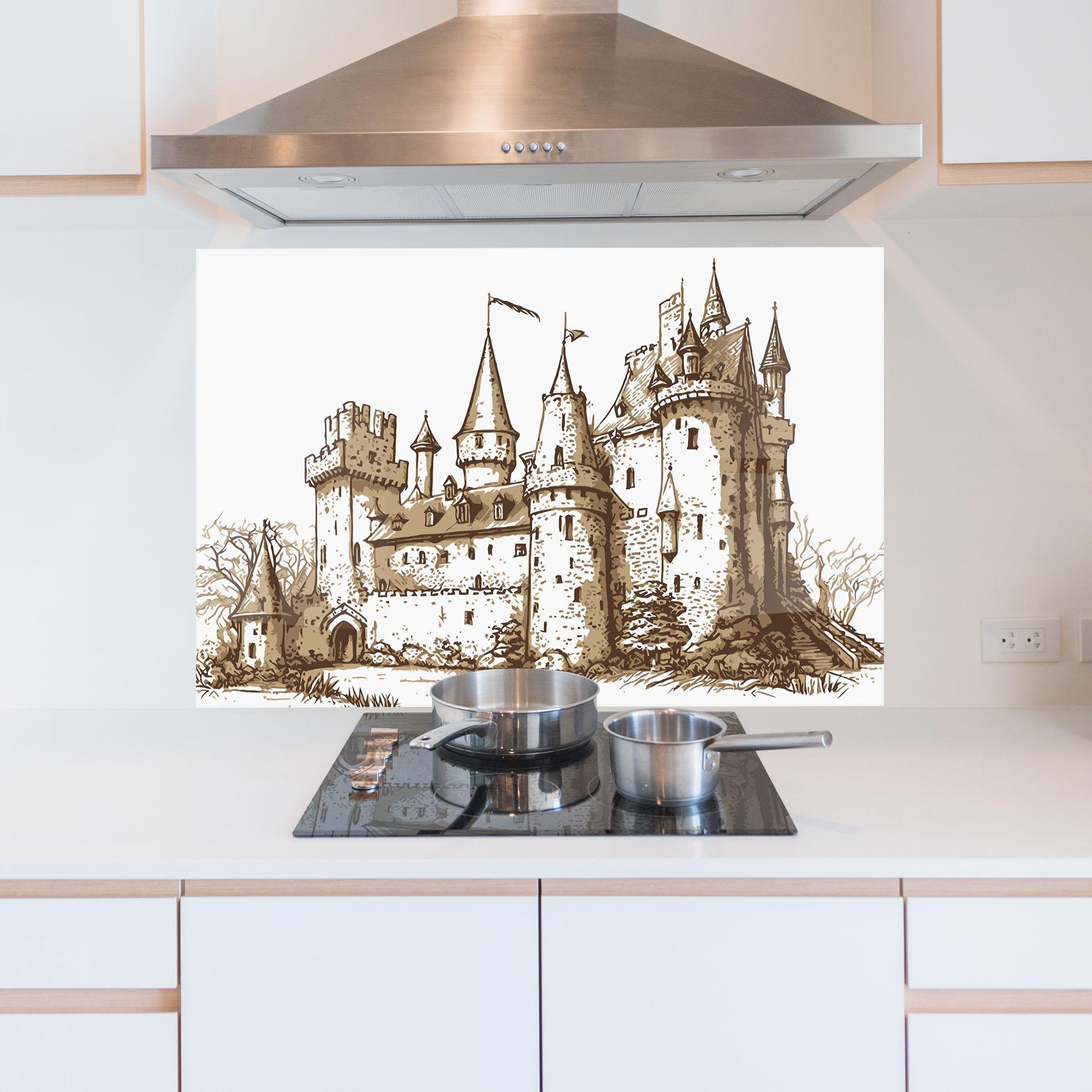 Panou Sticla Bucatarie Brown Line Castle mockup 5