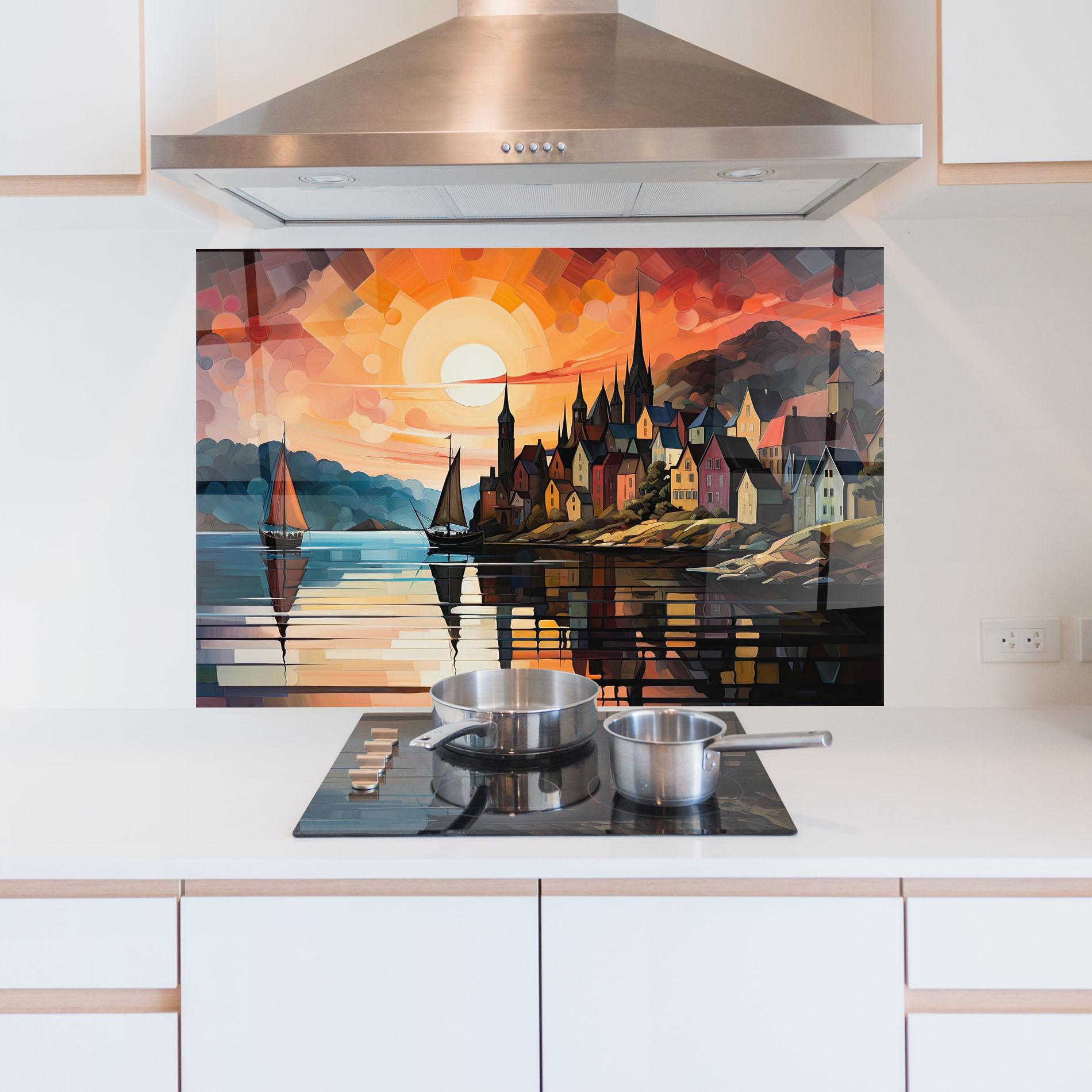 Panou Sticla Bucatarie Castle Painting mockup 5