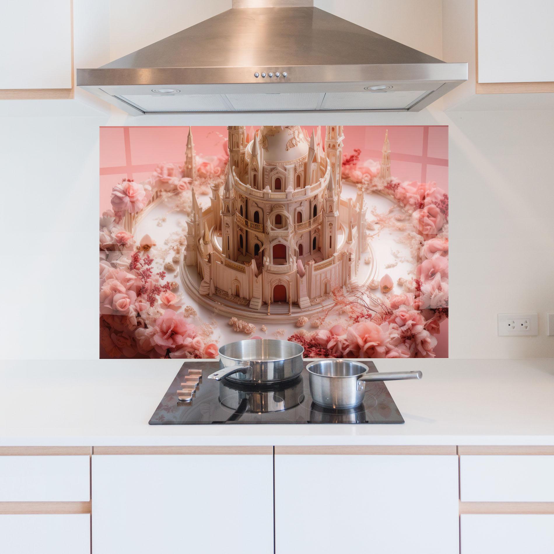 Panou Sticla Bucatarie Cream Castle Flower mockup 5