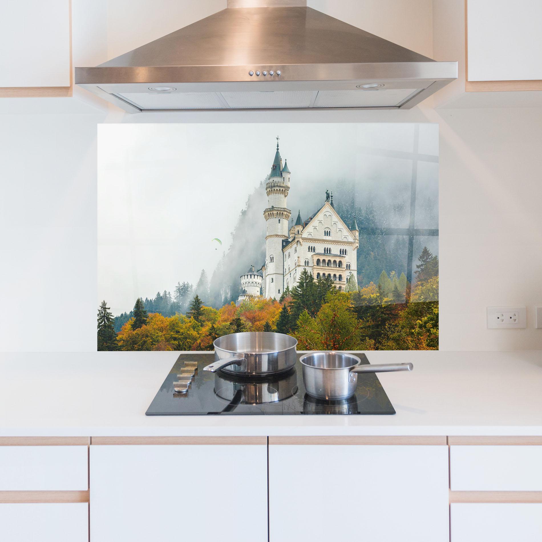 Panou Sticla Bucatarie Neuschwanstein Castle Foggy mockup 5