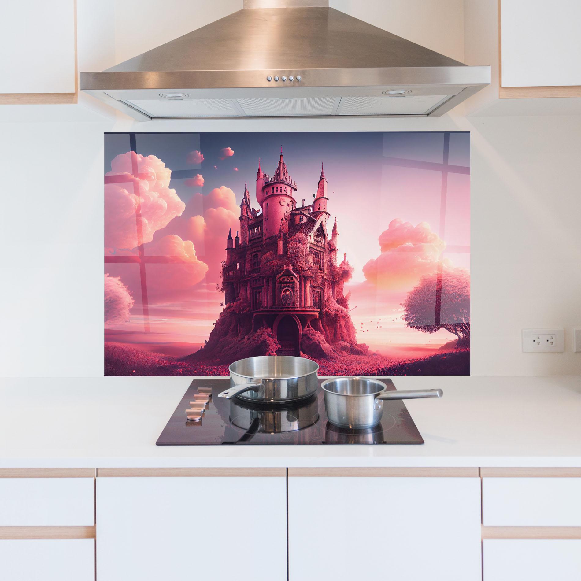 Panou Sticla Bucatarie Pink Cute Castle mockup 5