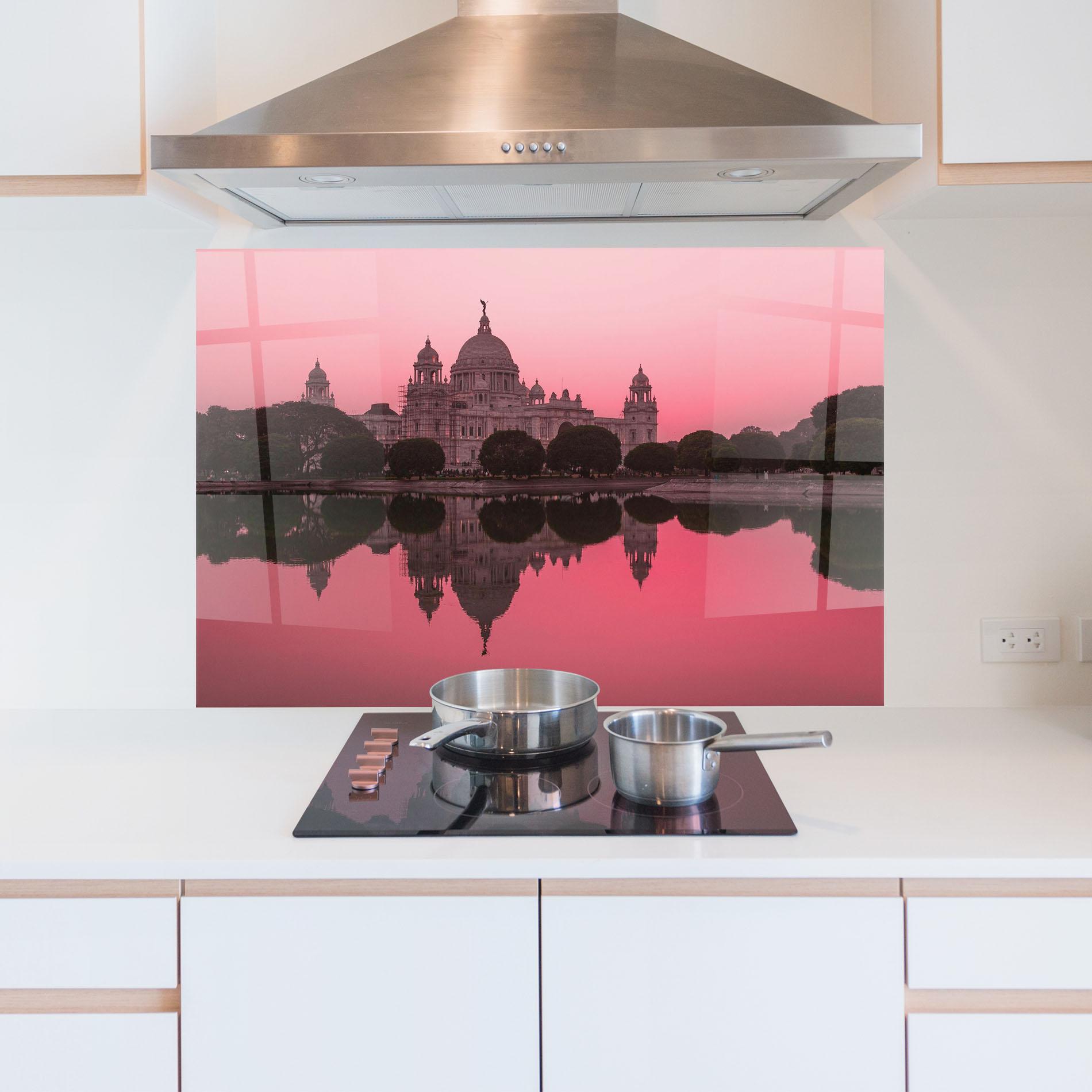 Panou Sticla Bucatarie Red Lake Reflection mockup 5