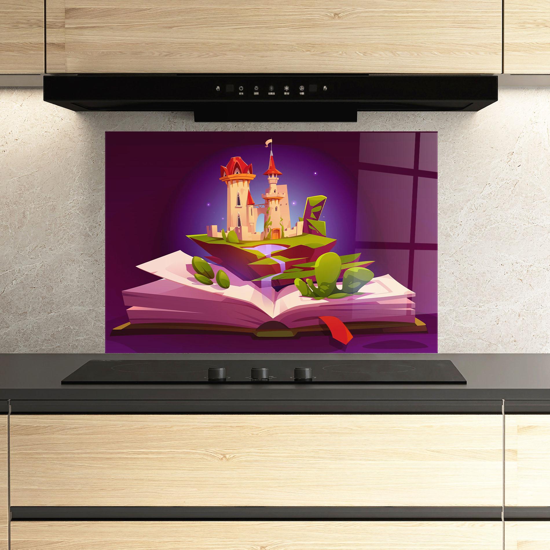 Panou Sticla Bucatarie Book Castle mockup 3