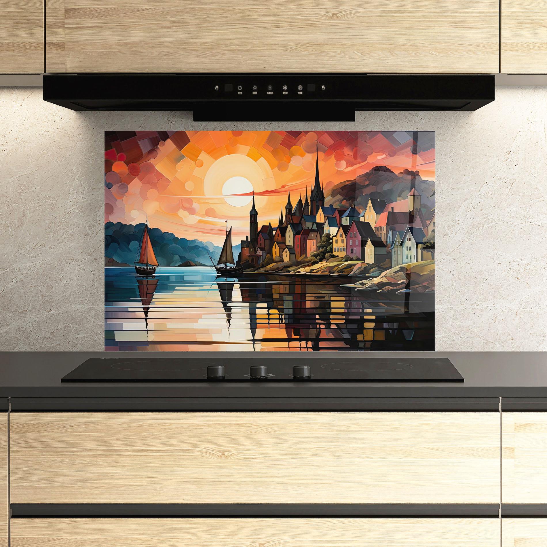 Panou Sticla Bucatarie Castle Painting mockup 3