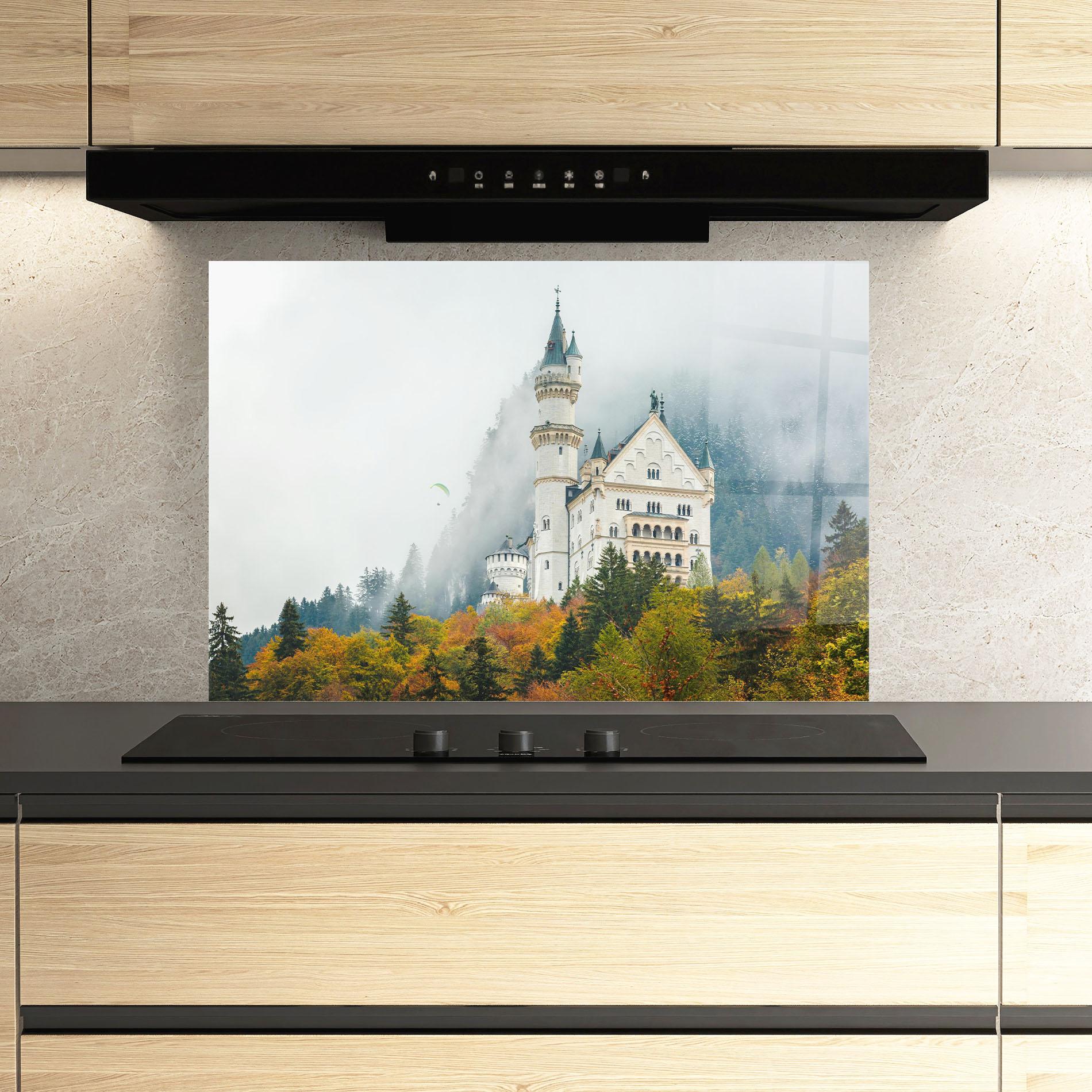 Panou Sticla Bucatarie Neuschwanstein Castle Foggy mockup 3