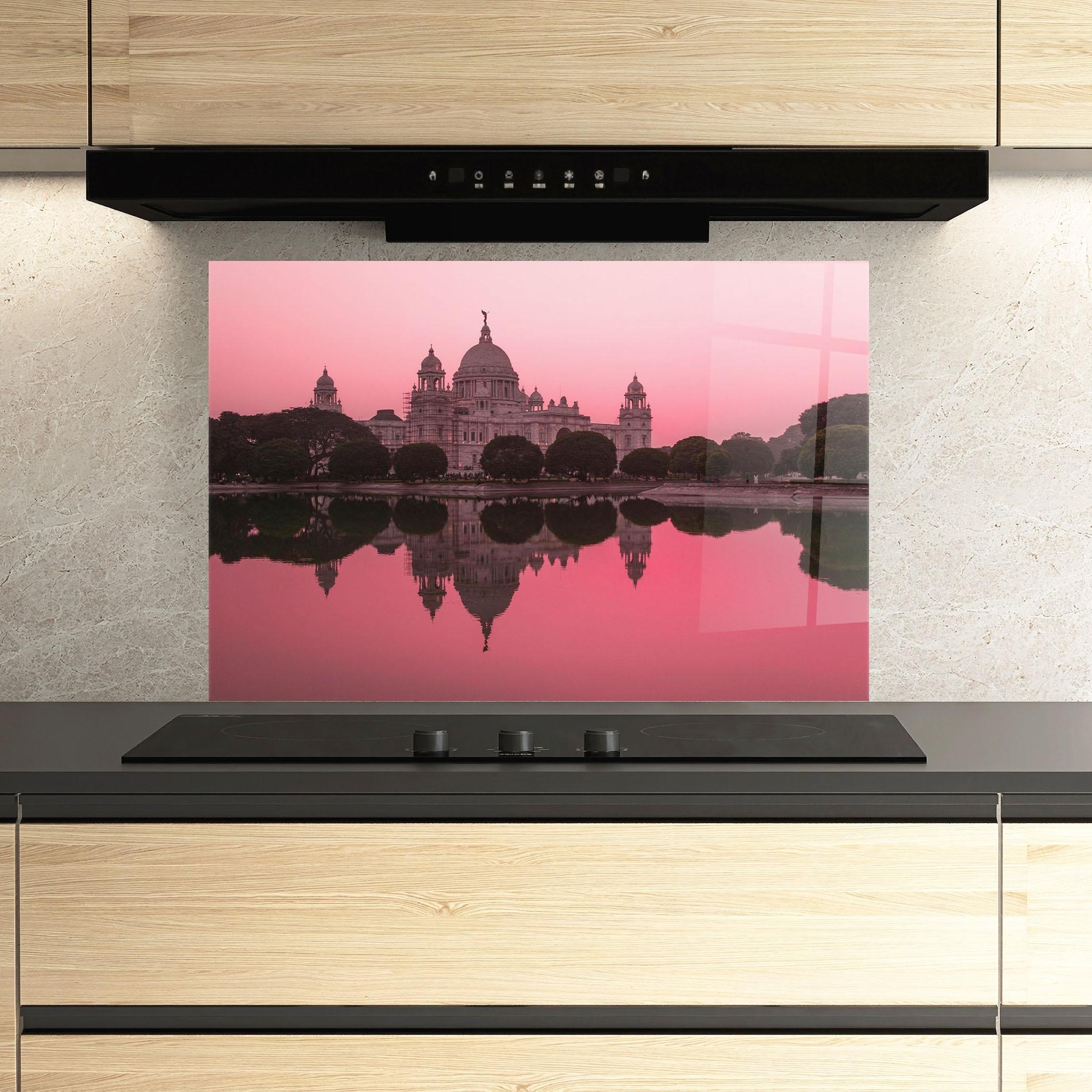 Panou Sticla Bucatarie Red Lake Reflection mockup 3