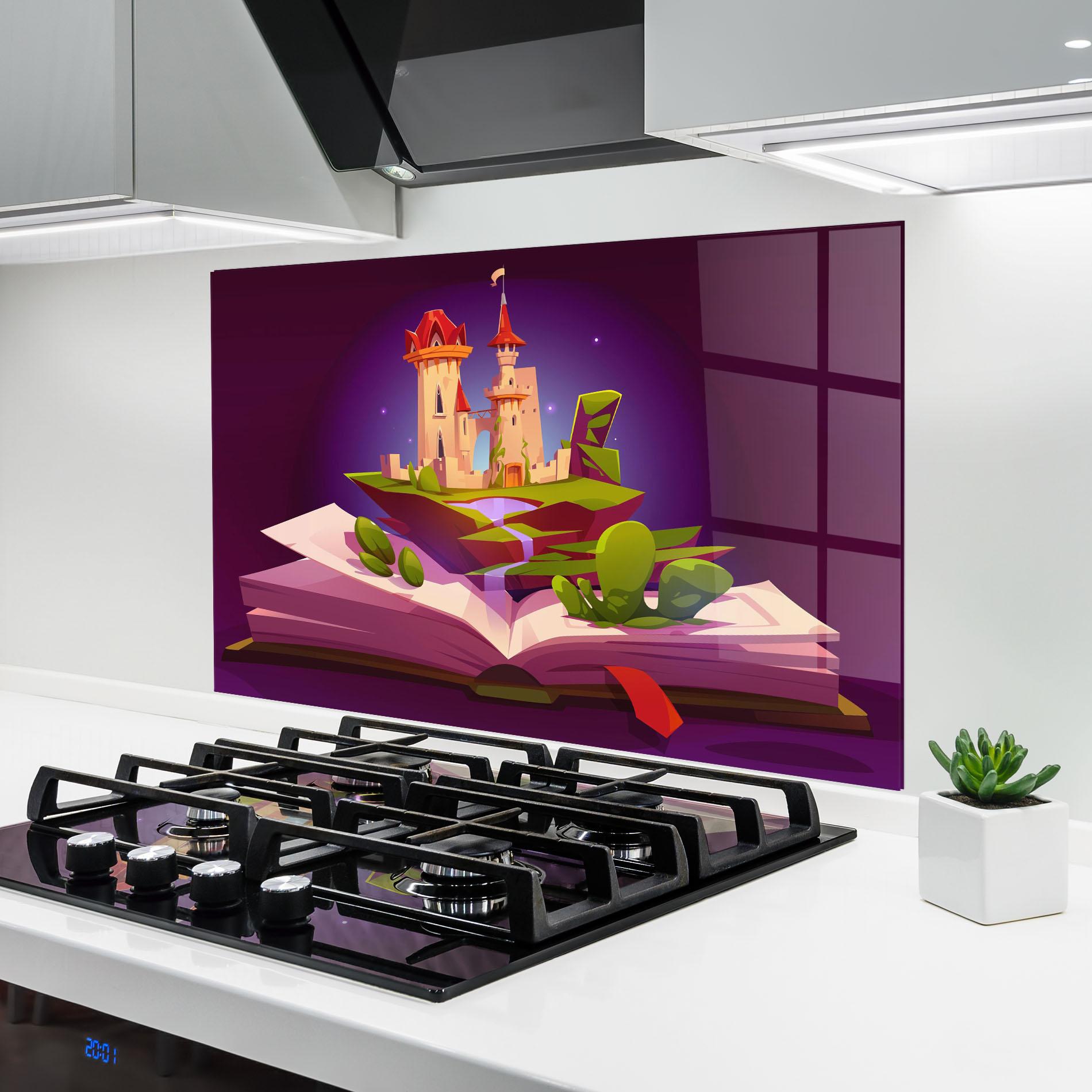 Panou Sticla Bucatarie Book Castle mockup 6