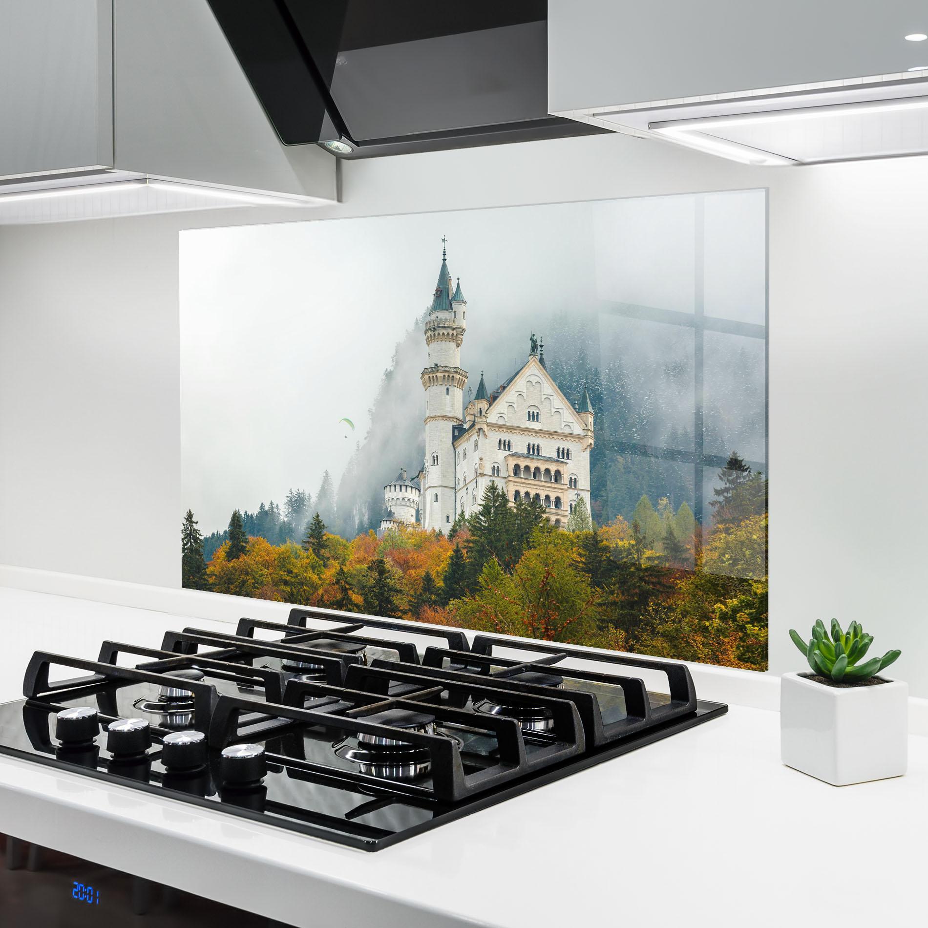 Panou Sticla Bucatarie Neuschwanstein Castle Foggy mockup 6