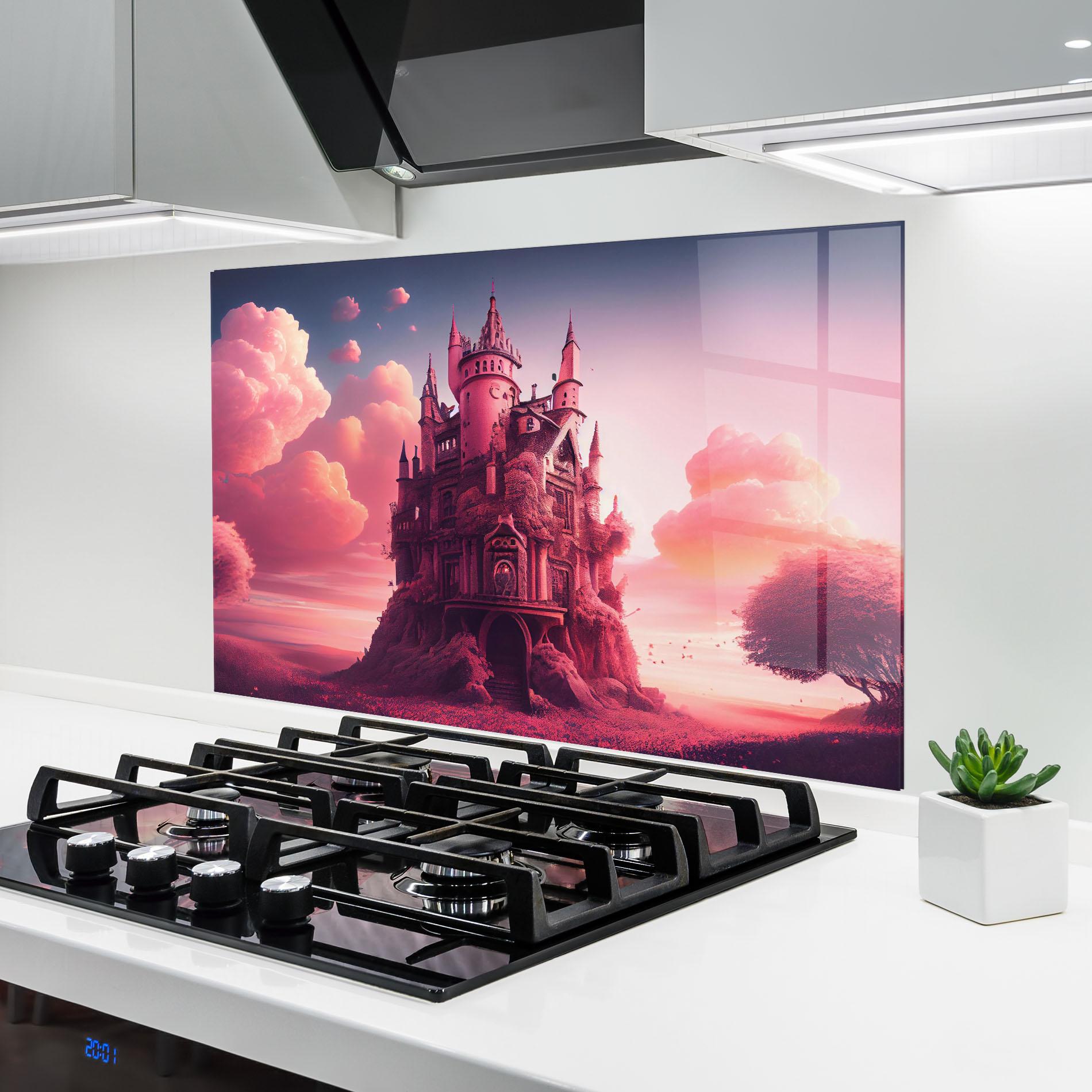 Panou Sticla Bucatarie Pink Cute Castle mockup 6