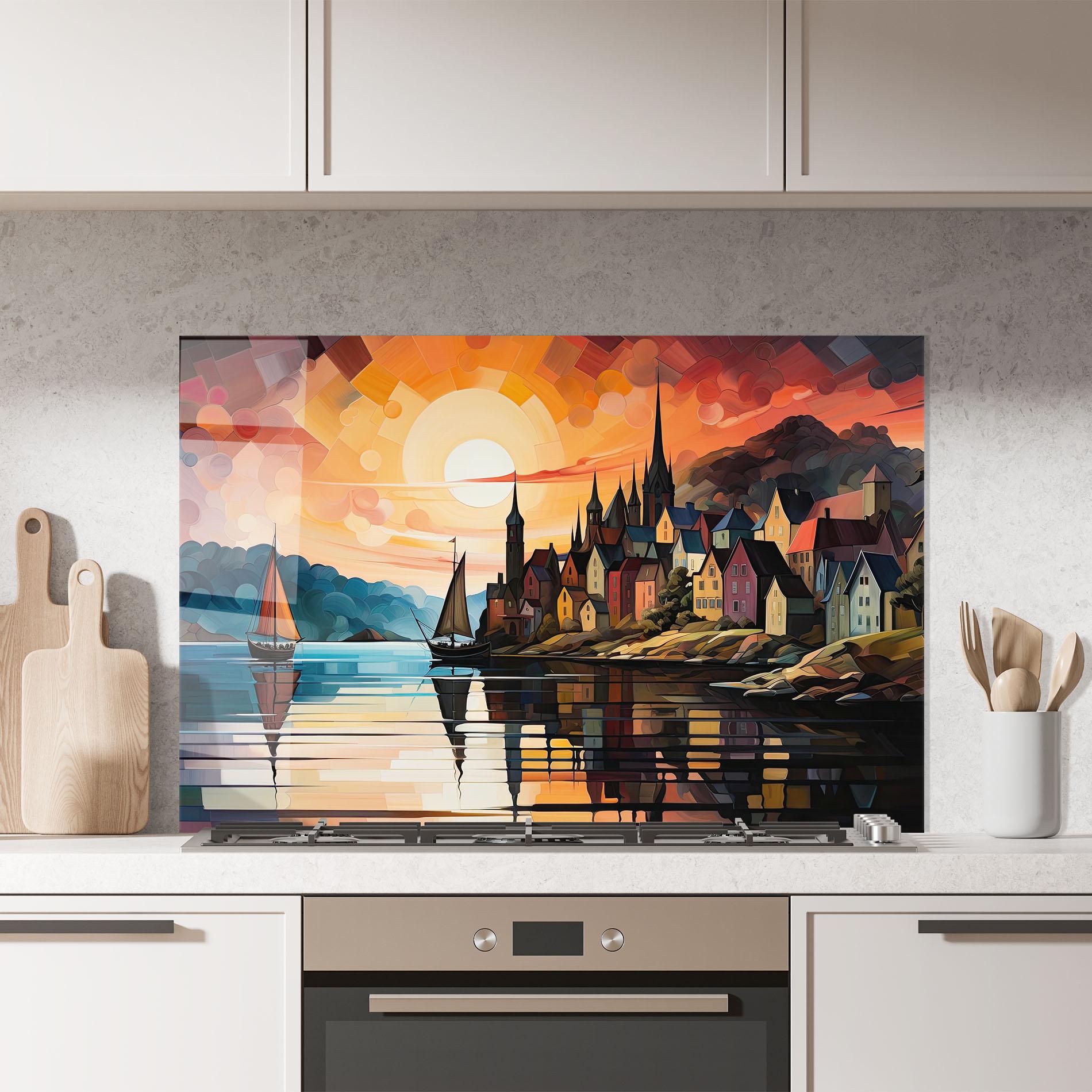 Panou Sticla Bucatarie Castle Painting mockup 7