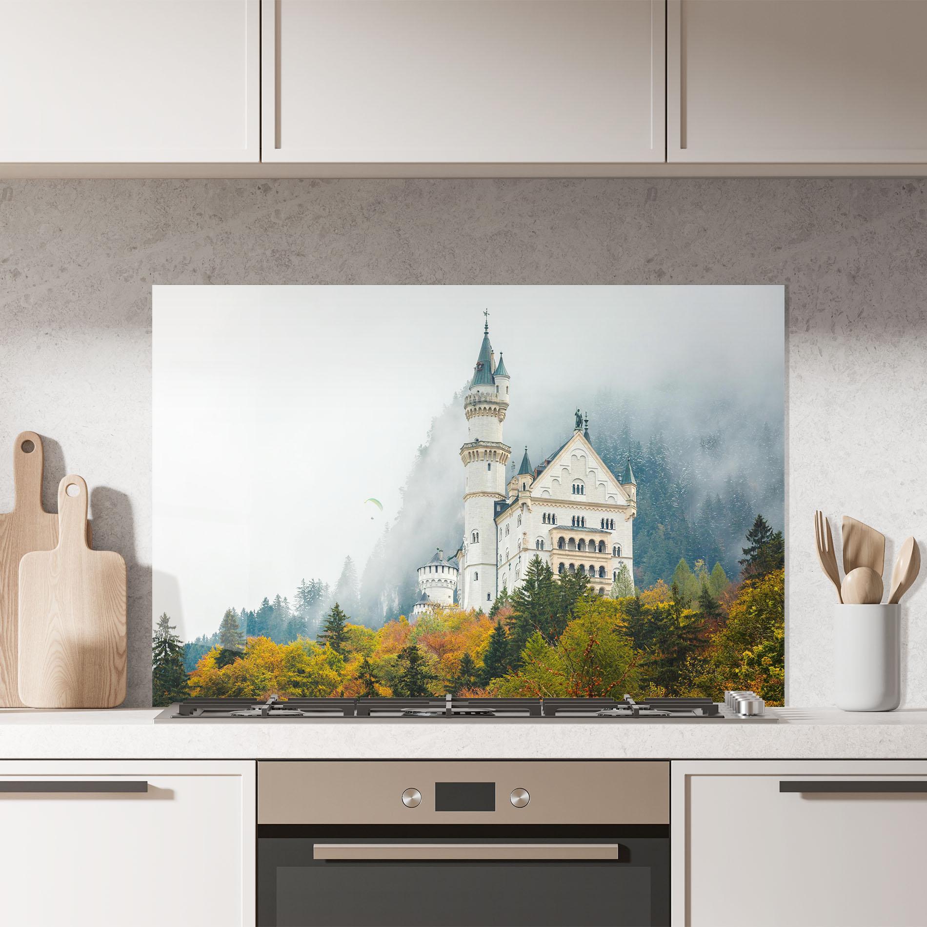 Panou Sticla Bucatarie Neuschwanstein Castle Foggy mockup 7