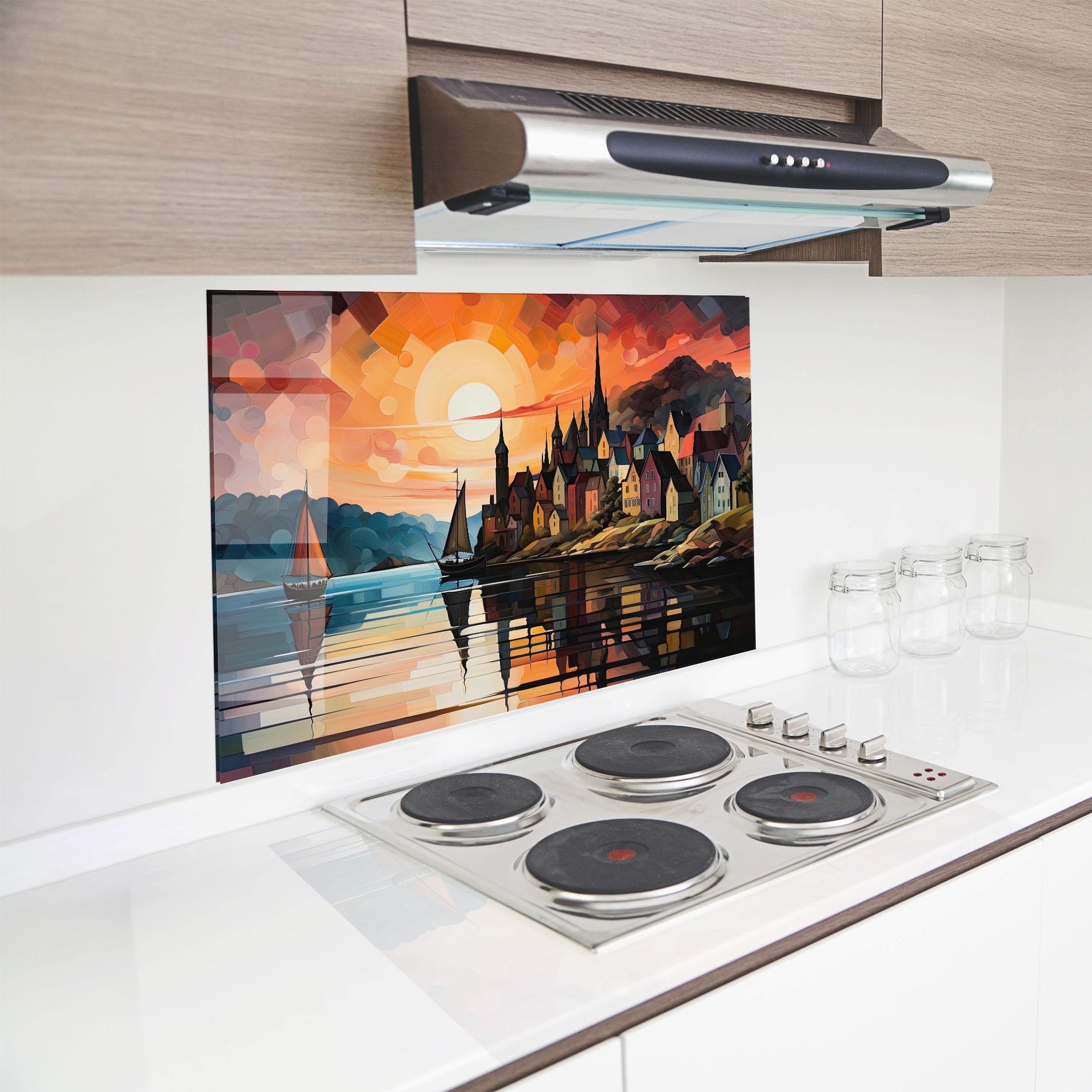 Panou Sticla Bucatarie Castle Painting mockup 8