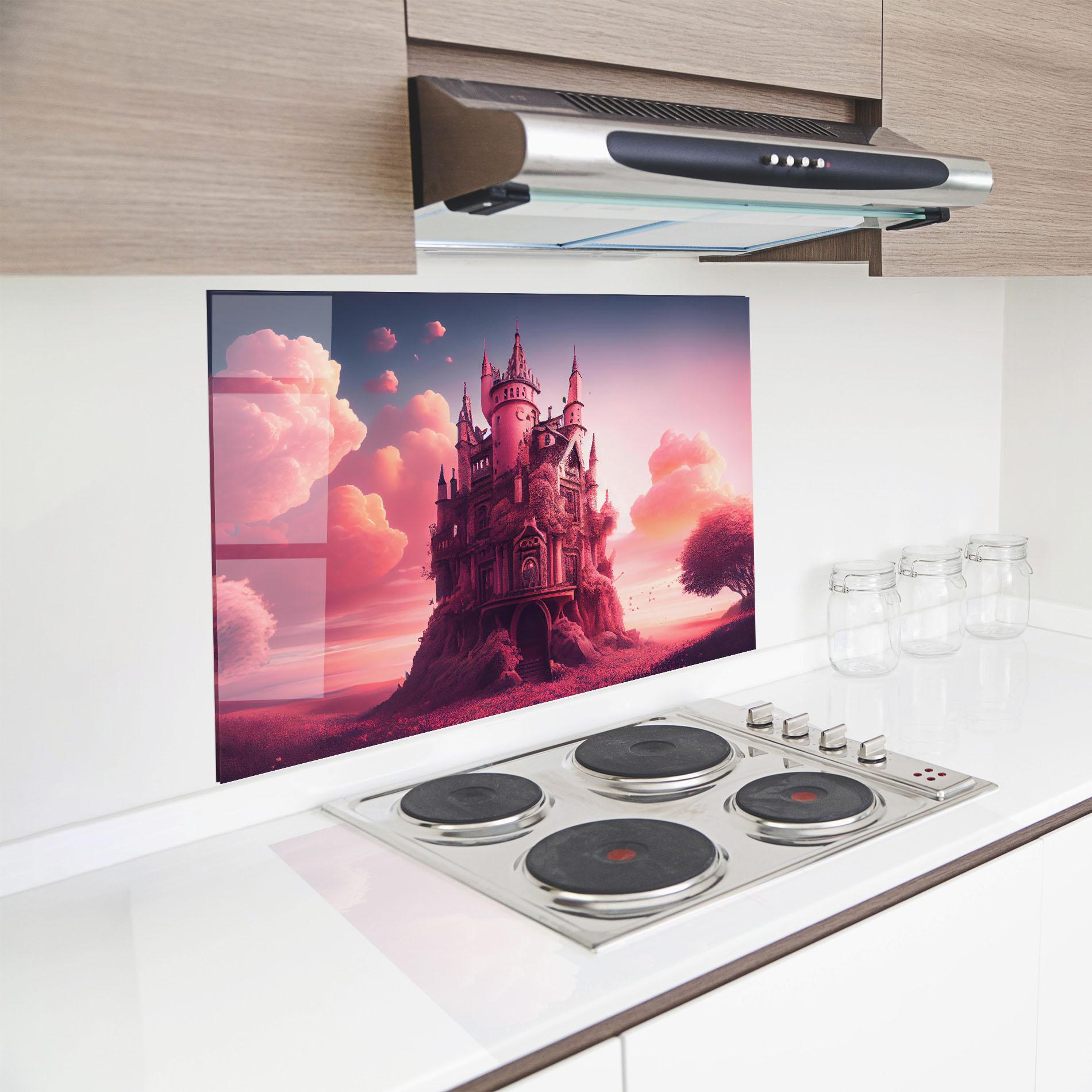 Panou Sticla Bucatarie Pink Cute Castle mockup 8