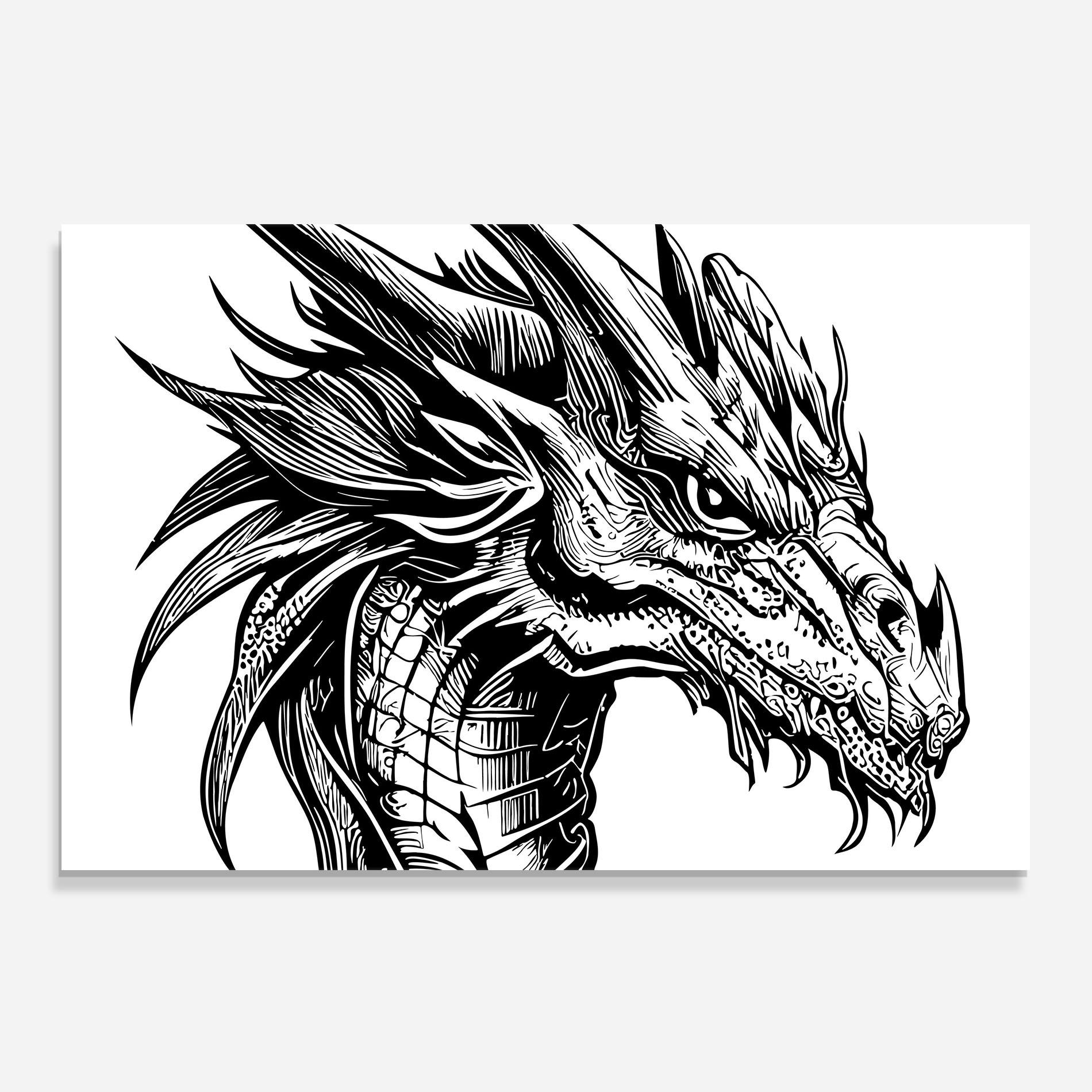 Panou Sticla Bucatarie Black Line Dragon mockup 0