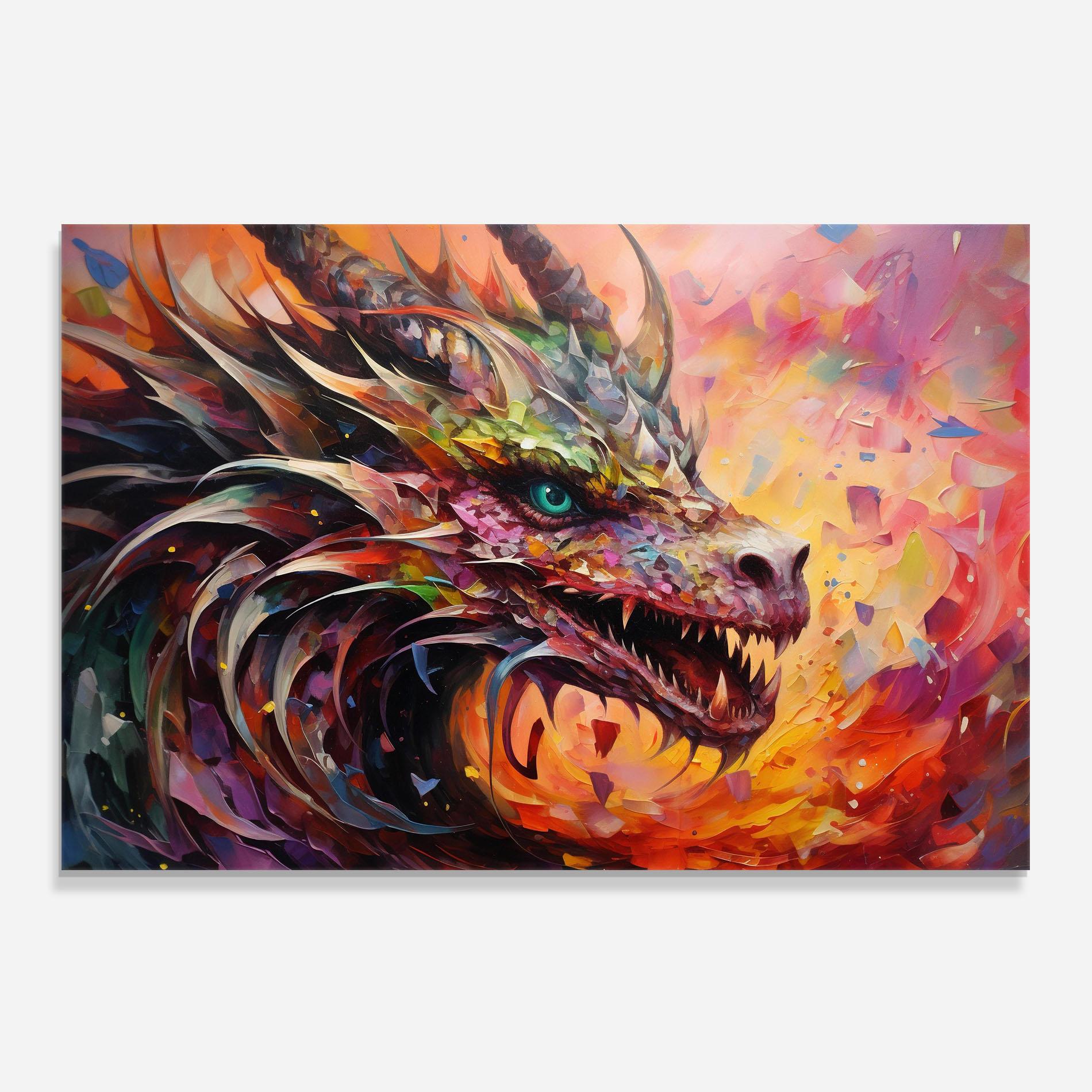 Panou Sticla Bucatarie Colorful Dragon Painting mockup 0