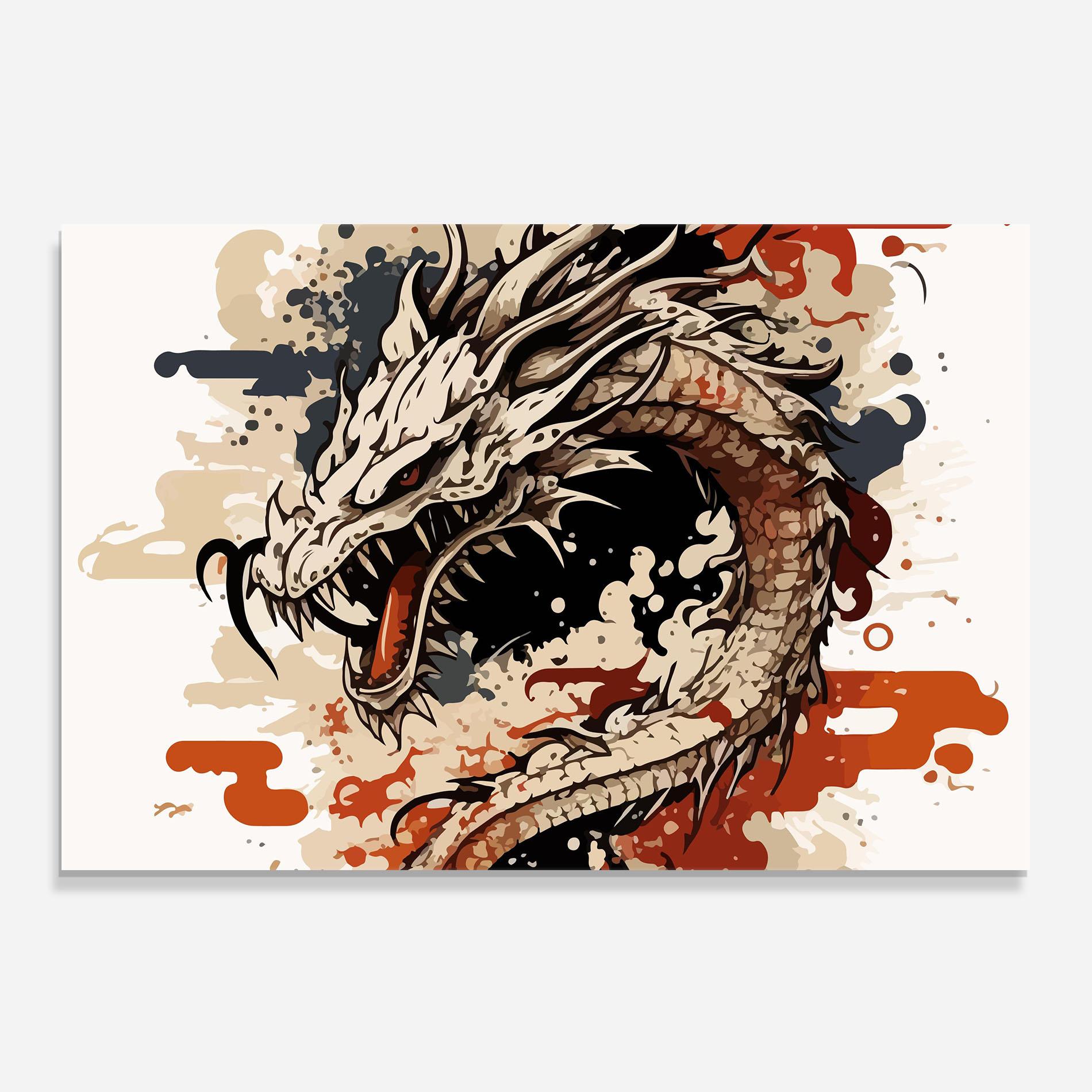 Panou Sticla Bucatarie Cream Dragon Art mockup 0