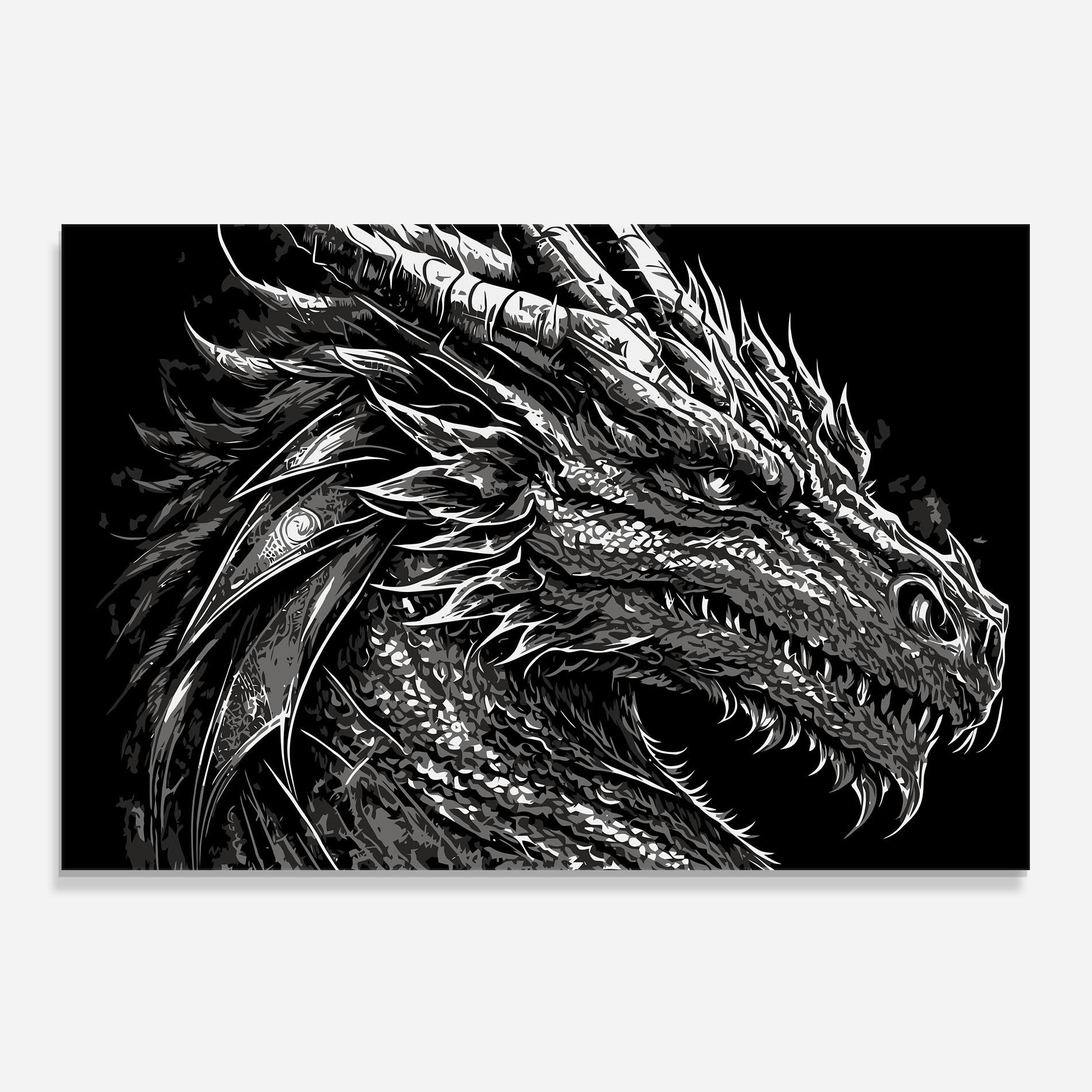 Panou Sticla Bucatarie Grey White Dragon mockup 0