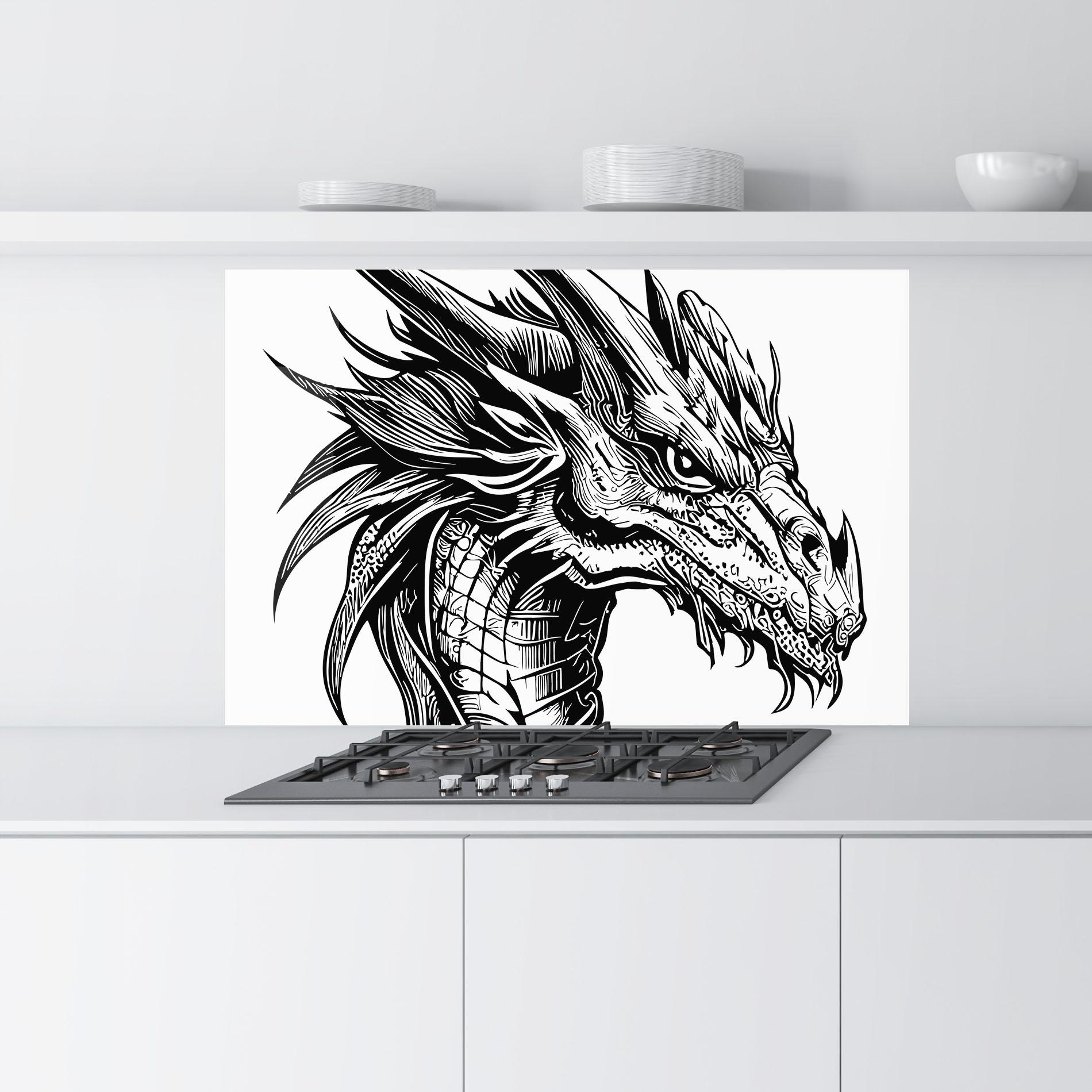 Panou Sticla Bucatarie Black Line Dragon mockup 9