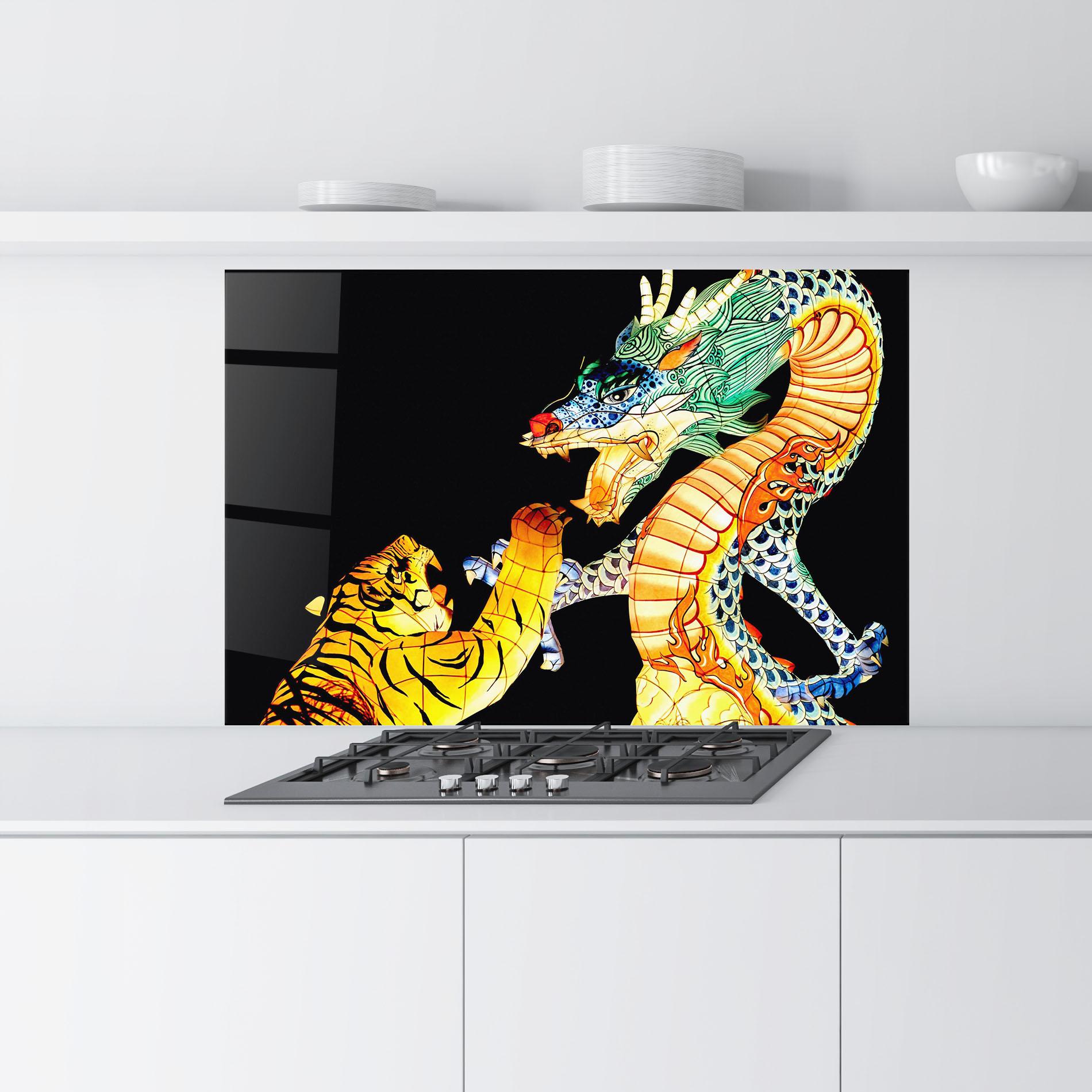 Panou Sticla Bucatarie Chinese Dragon And Tiger mockup 9