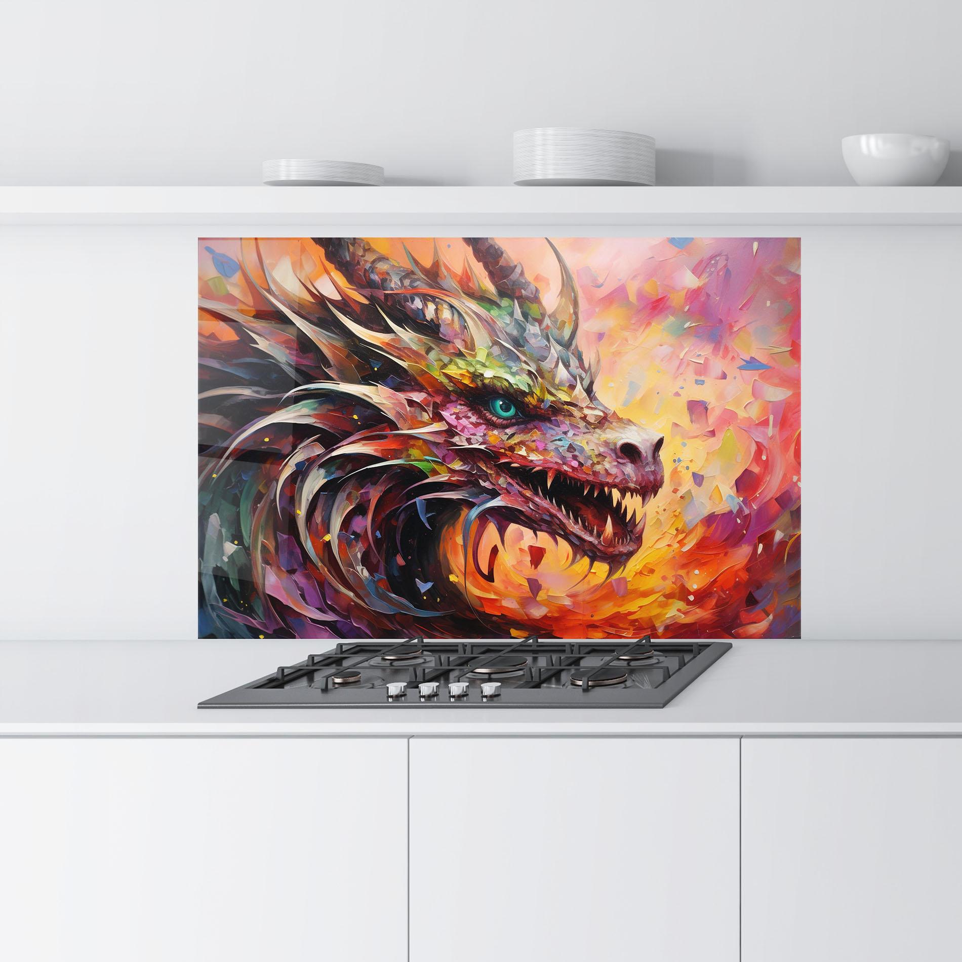Panou Sticla Bucatarie Colorful Dragon Painting mockup 9