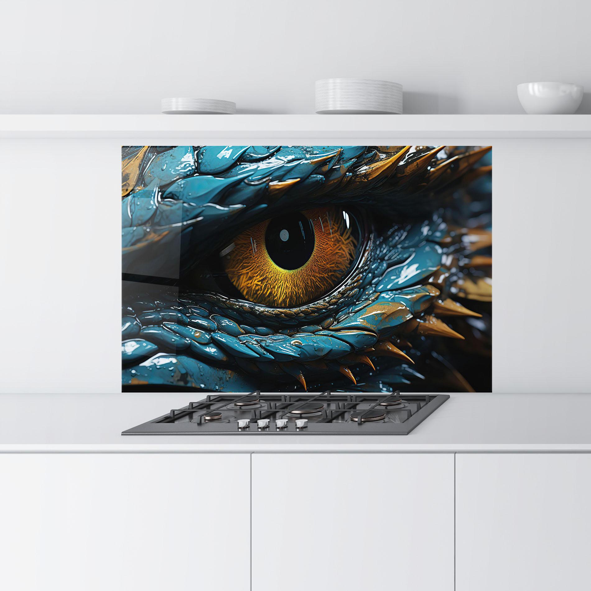 Panou Sticla Bucatarie Dragon Eye Close Up mockup 9