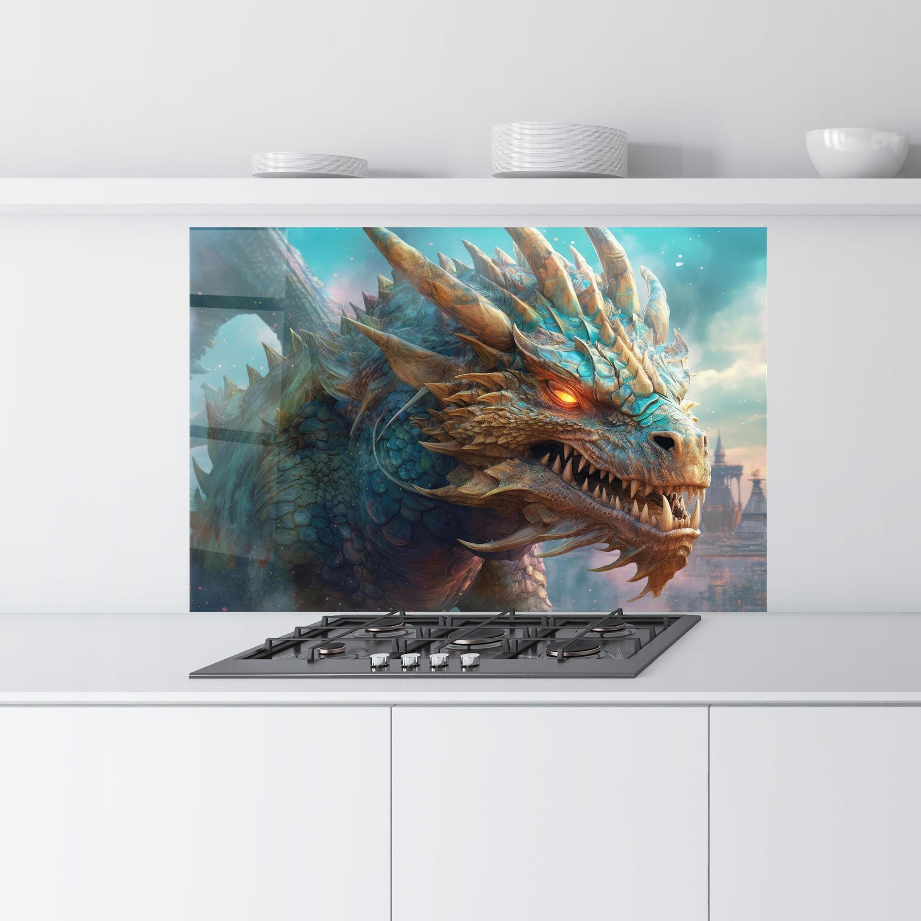 Panou Sticla Bucatarie Pretty Blue Dragon mockup 9