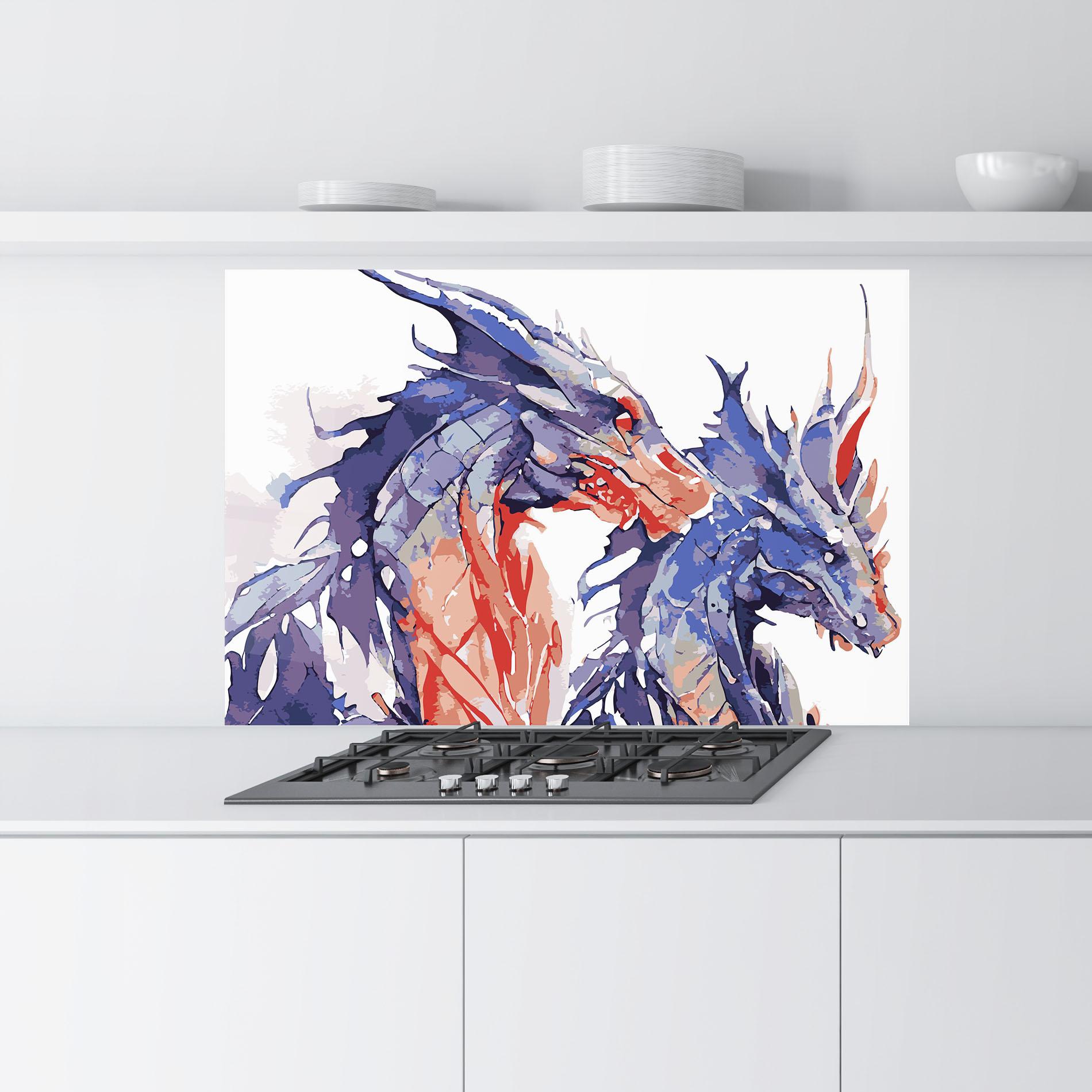 Panou Sticla Bucatarie Purple Orange Dragon mockup 9