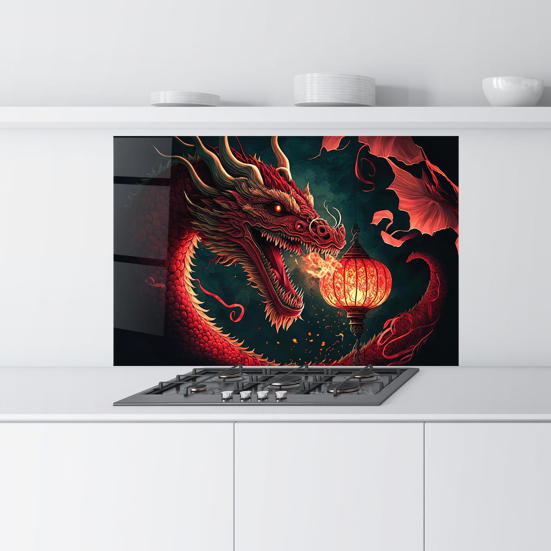 Panou Sticla Bucatarie Red Fire Dragon mockup 9