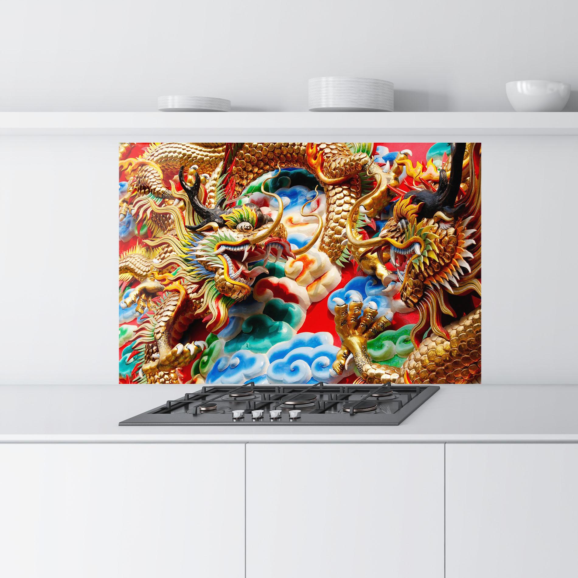 Panou Sticla Bucatarie Red Golden Dragon mockup 9
