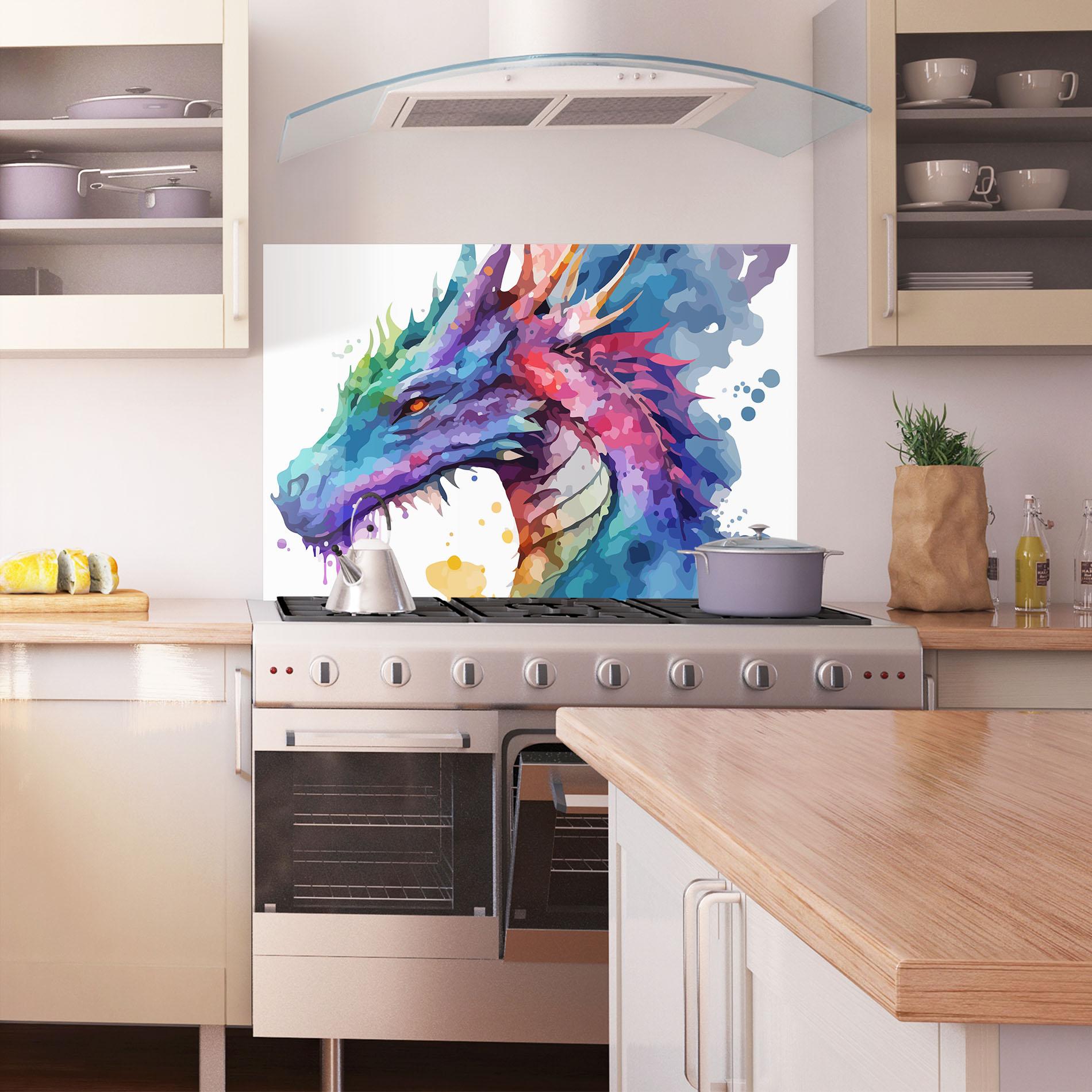Panou Sticla Bucatarie Colourful Dragon mockup 1