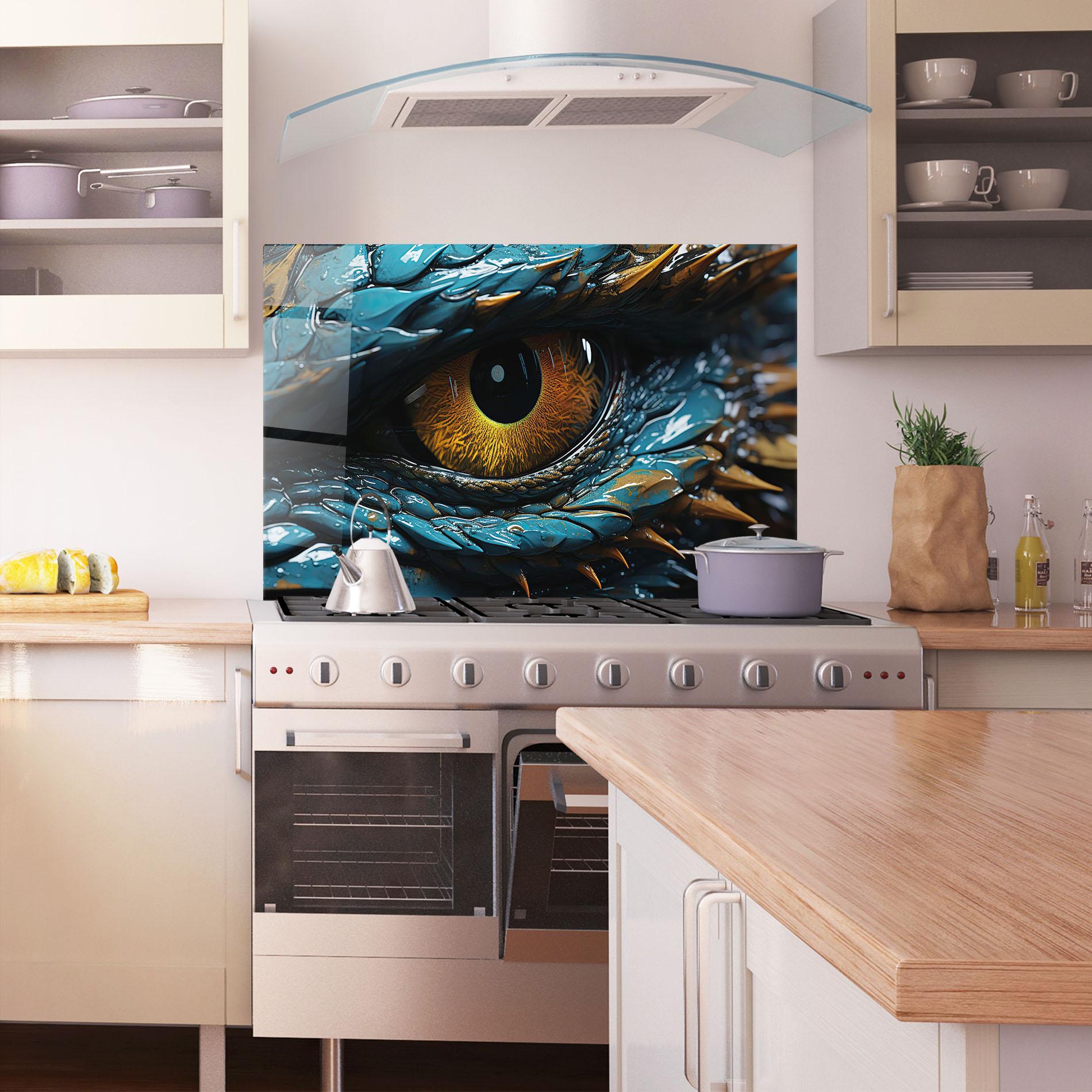 Panou Sticla Bucatarie Dragon Eye Close Up mockup 1