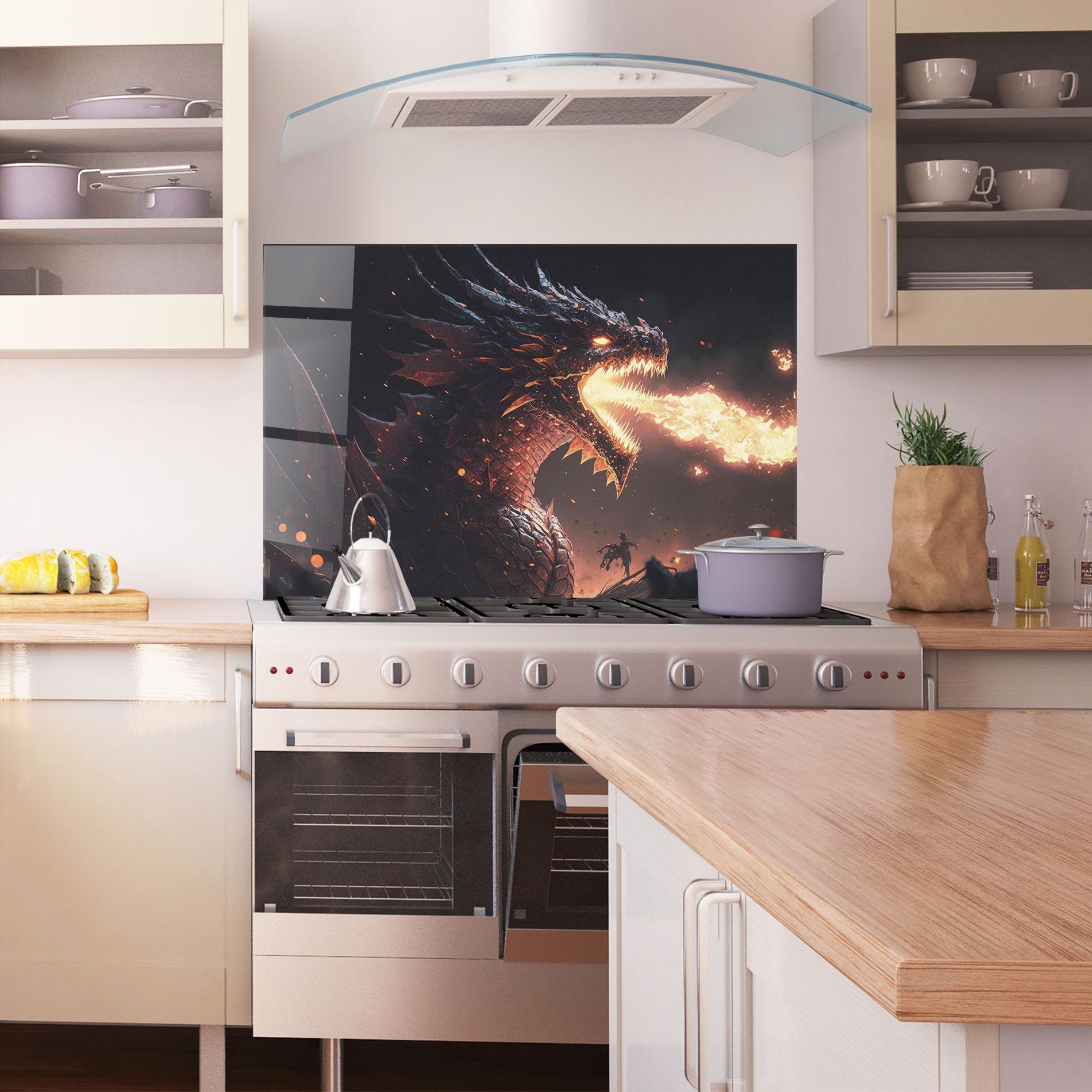 Panou Sticla Bucatarie Fire Explosion Dragon mockup 1
